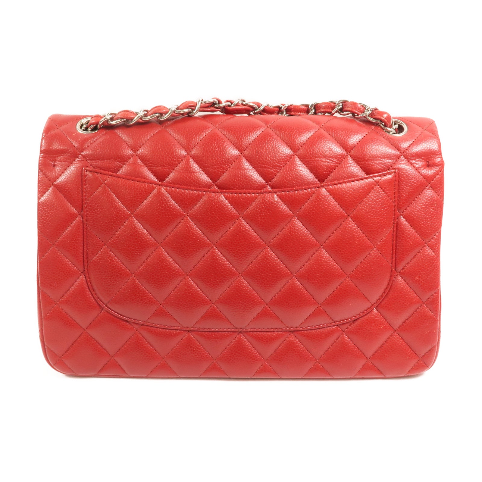 CHANEL 牛皮皮革Large Classic銀扣鏈帶肩背袋