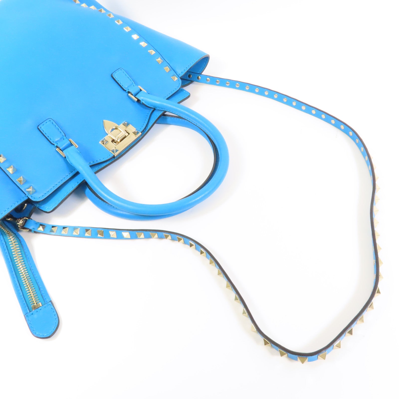 Valentino 【激減優惠】牛皮皮革Shoulder Bag金扣手挽肩背兩用袋藍色