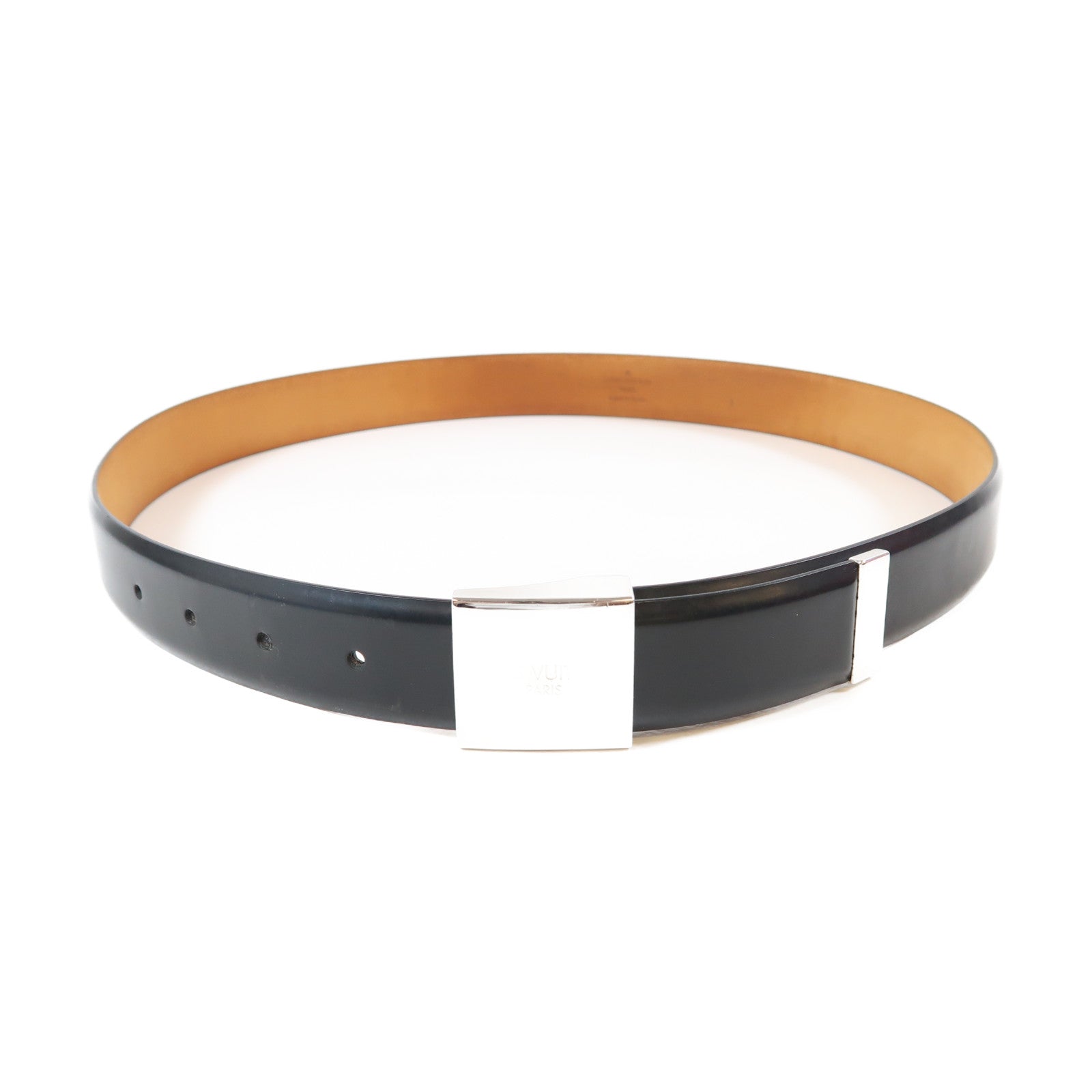 LOUIS VUITTON 牛皮皮革Belt 85cm銀扣皮帶黑色/啡色