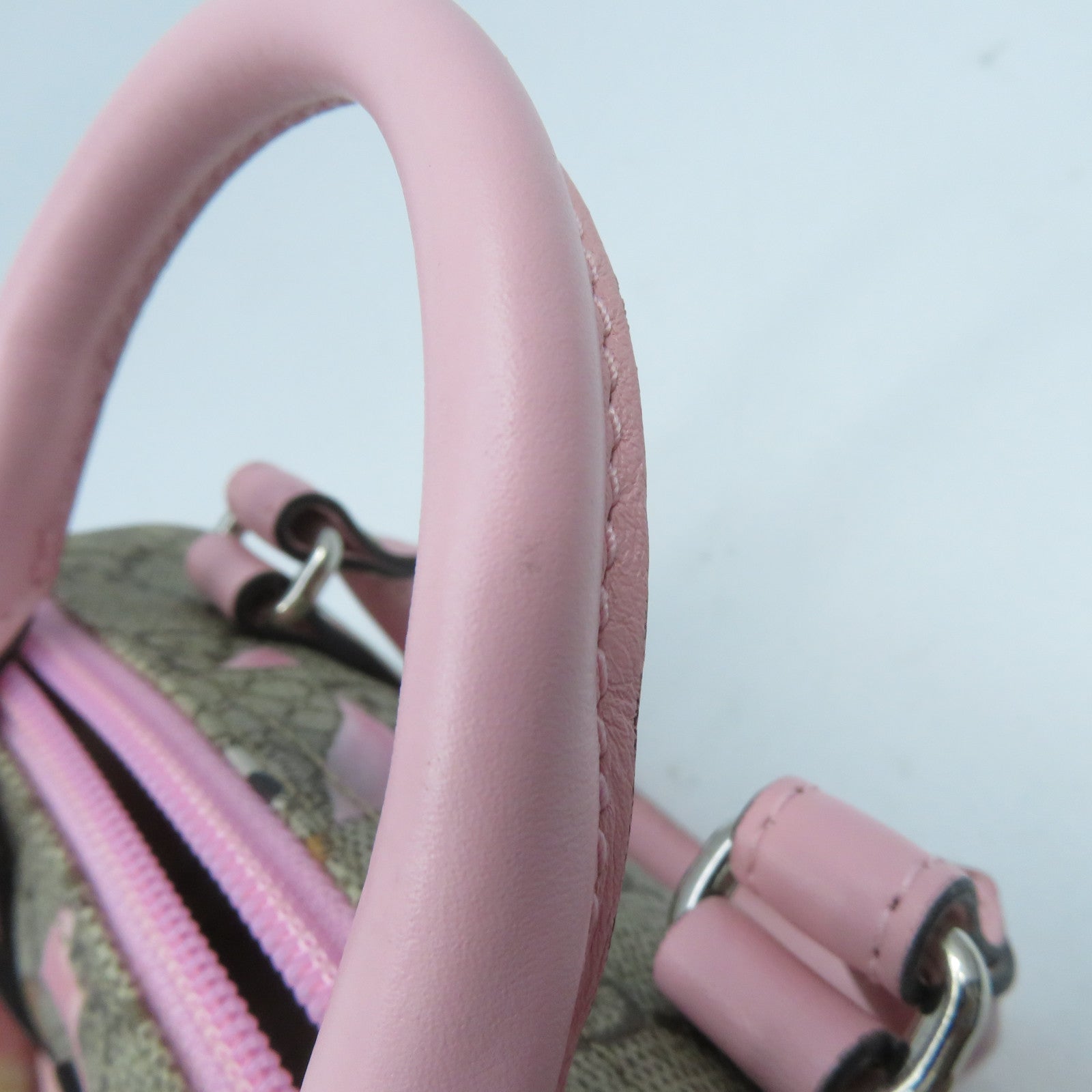 GUCCI 塗層帆布Boston Bag銀扣手挽袋粉紅色