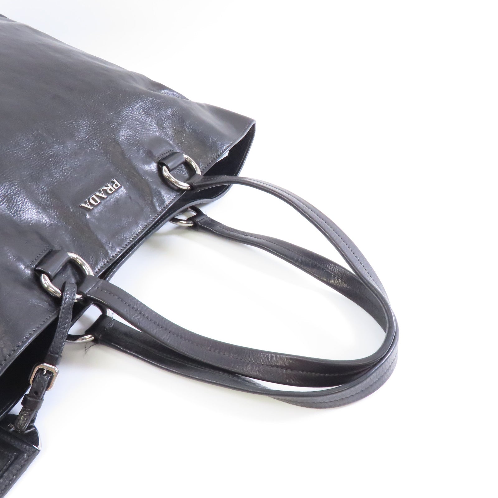 PRADA 牛皮皮革Tote Bag銀扣手挽袋黑色