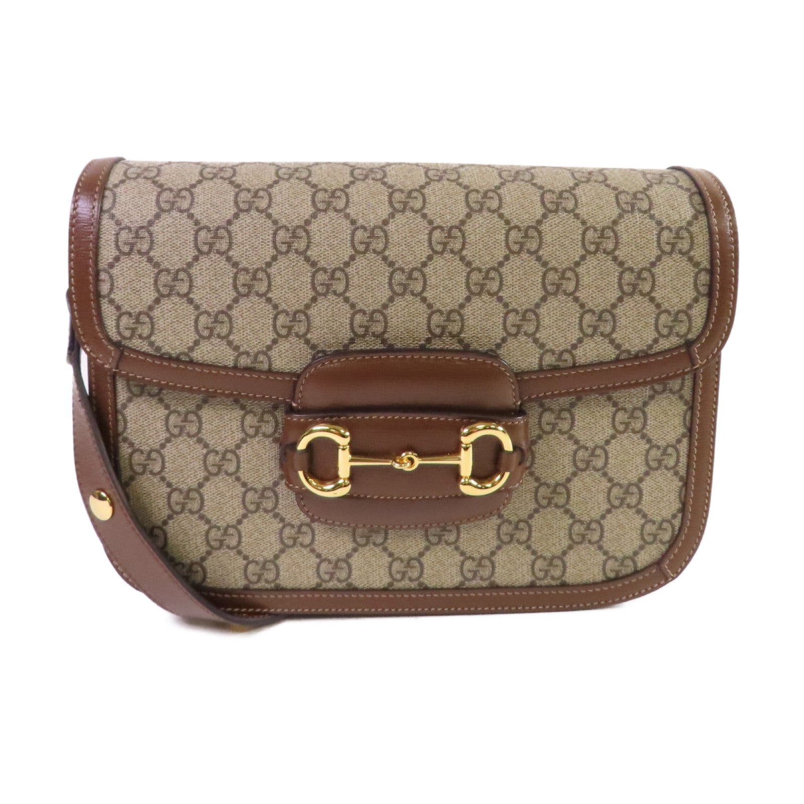 GUCCI 塗層帆布Horsebit 1955 Shoulder Bag金扣肩背袋啡色