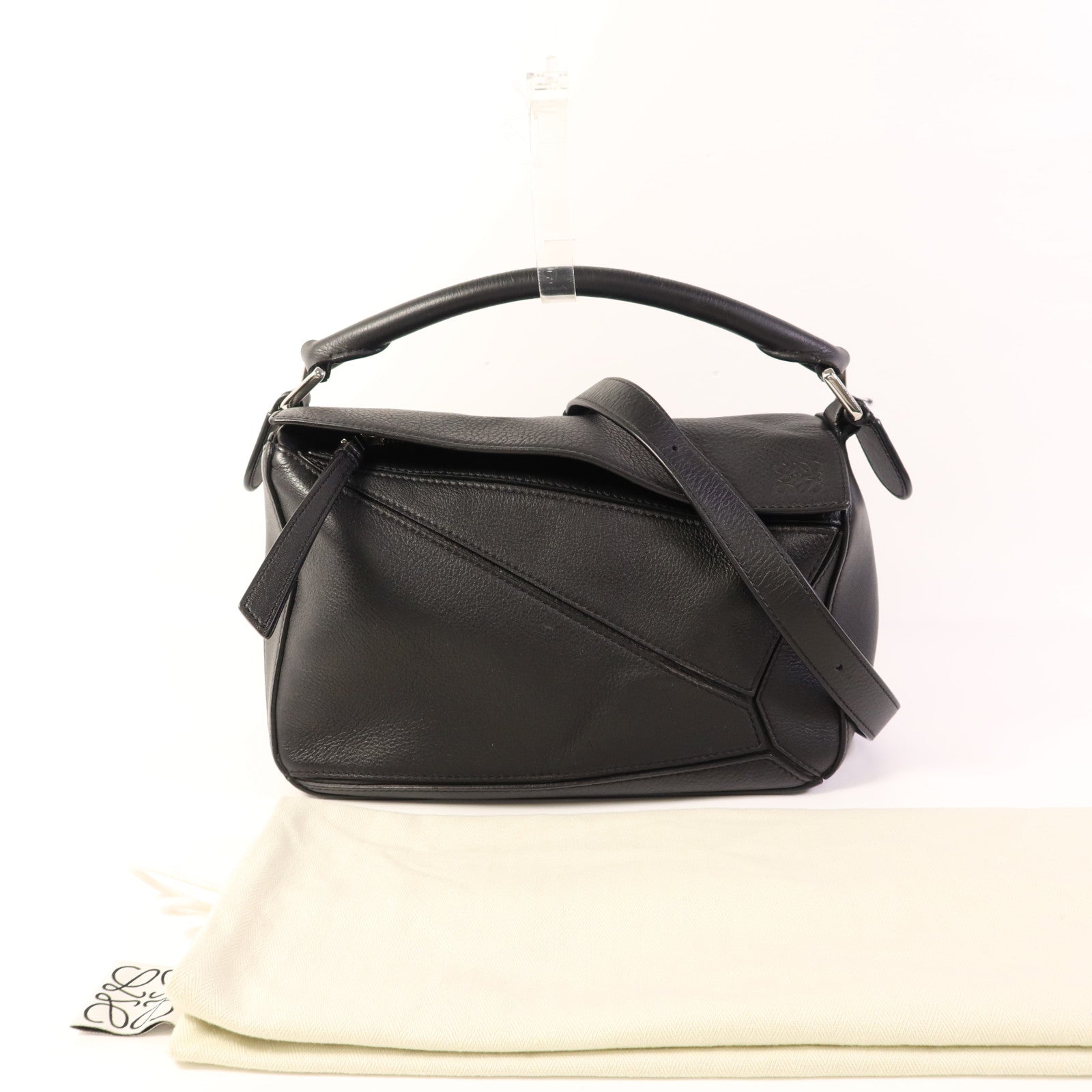 LOEWE 牛皮皮革Small Puzzle銀扣手挽肩背兩用袋