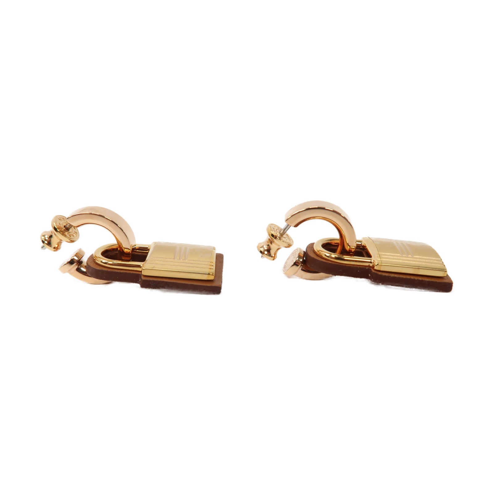 HERMES 皮革/金屬O'Kelly Earrings耳環金色/啡色