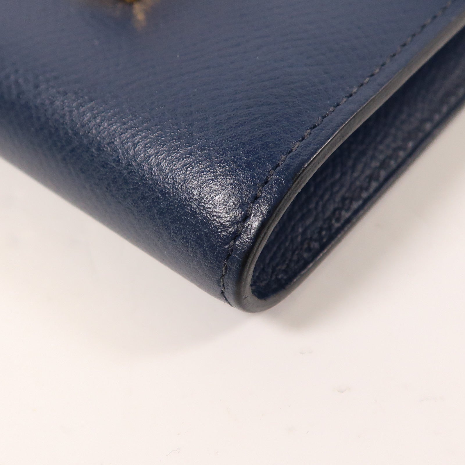 HERMES Epsom皮革Constance Compact Wallet金扣錢包Bleu Saphir