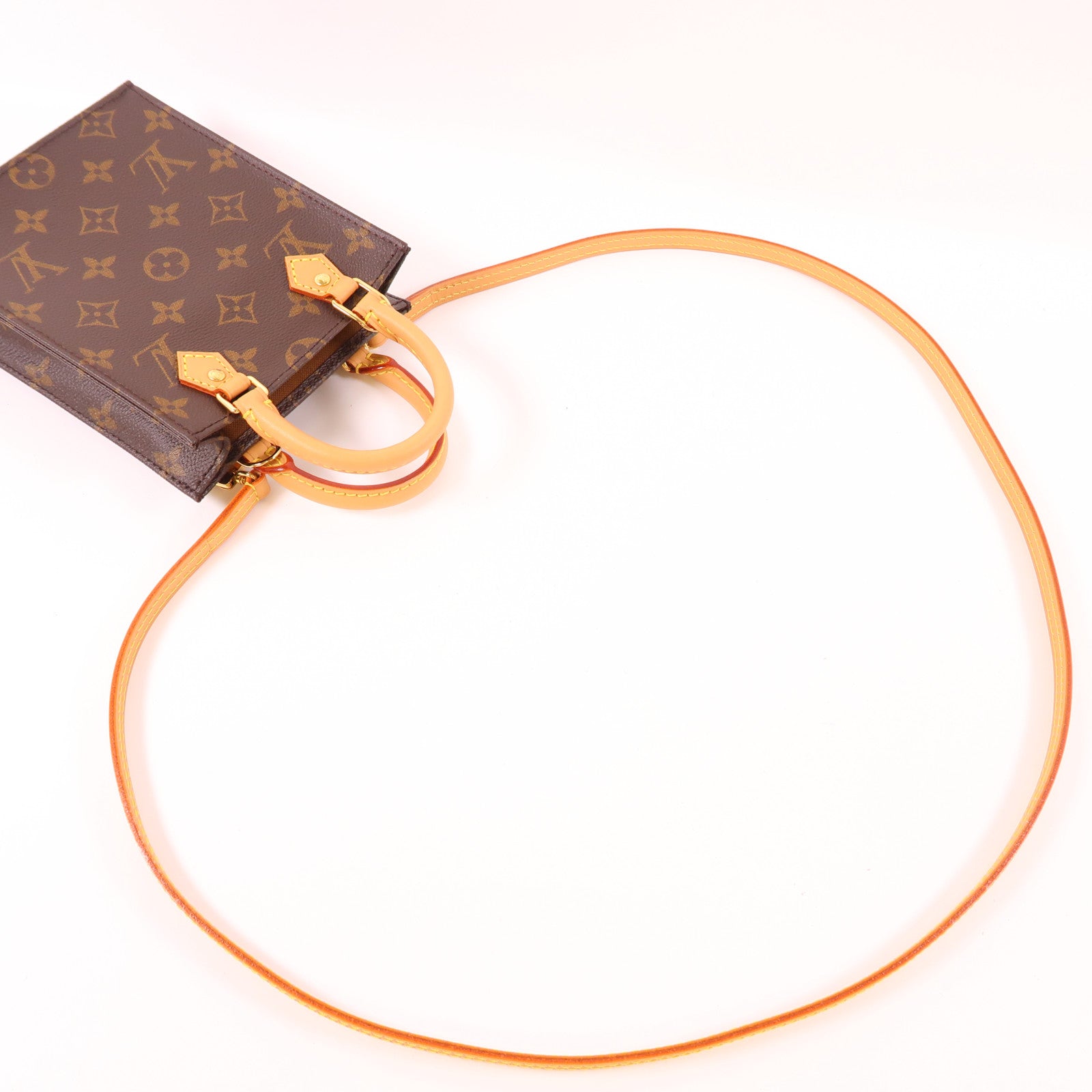 LOUIS VUITTON Monogram Petit Sac Plat金扣手挽肩背兩用袋棕色