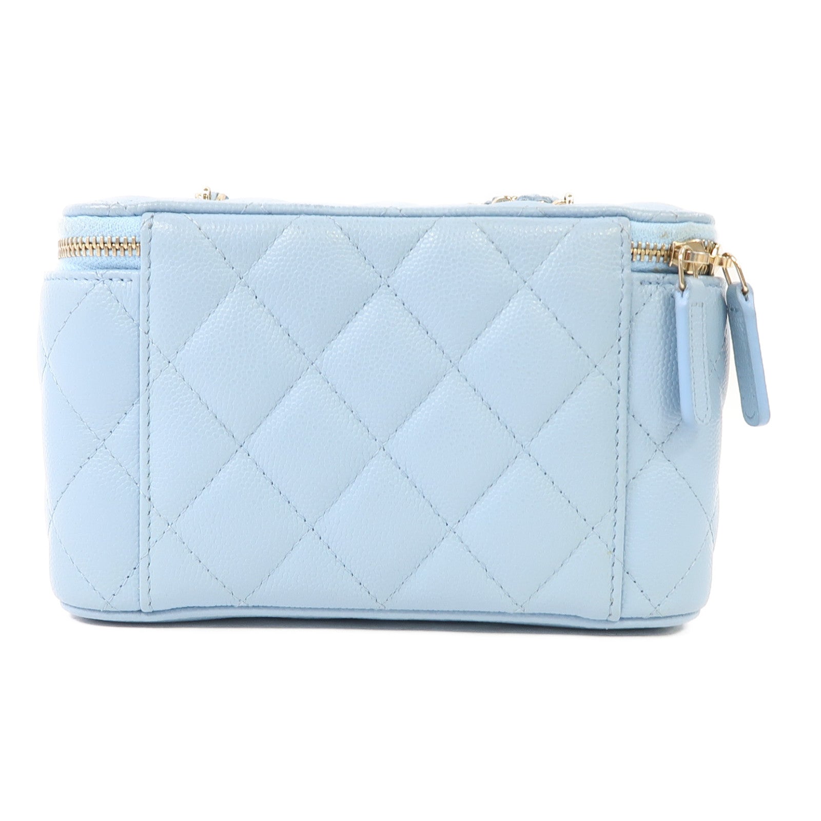 CHANEL 【激減優惠】菱格牛皮皮革Vanity Case金扣鏈帶肩背袋藍色