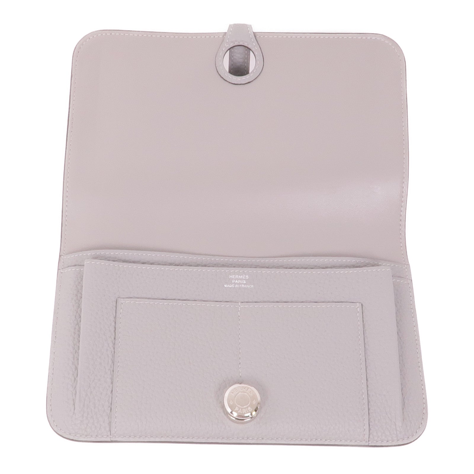 HERMES Clemence皮革Dogon GM銀扣長錢包Gris Mouette