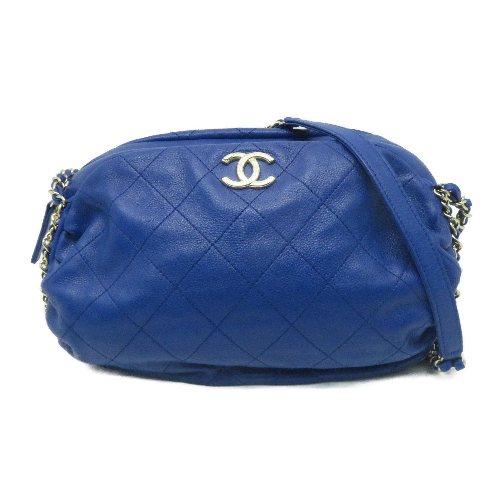 CHANEL **【激減優惠】菱格牛皮皮革Chain Shoulder金扣鏈帶肩背袋藍色