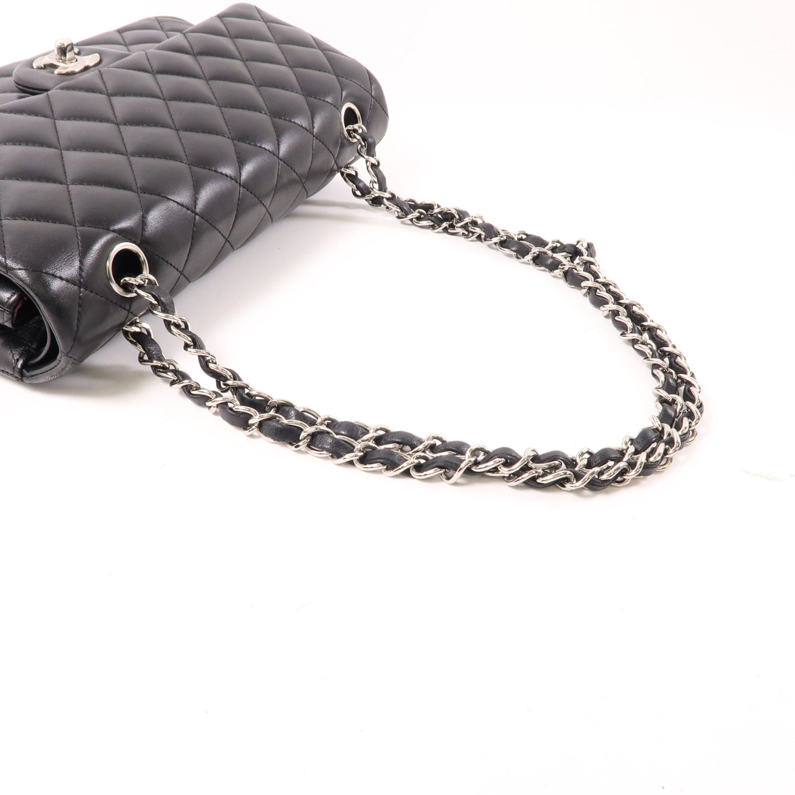 CHANEL 羊皮皮革Classic 25銀扣鏈帶肩背袋黑色