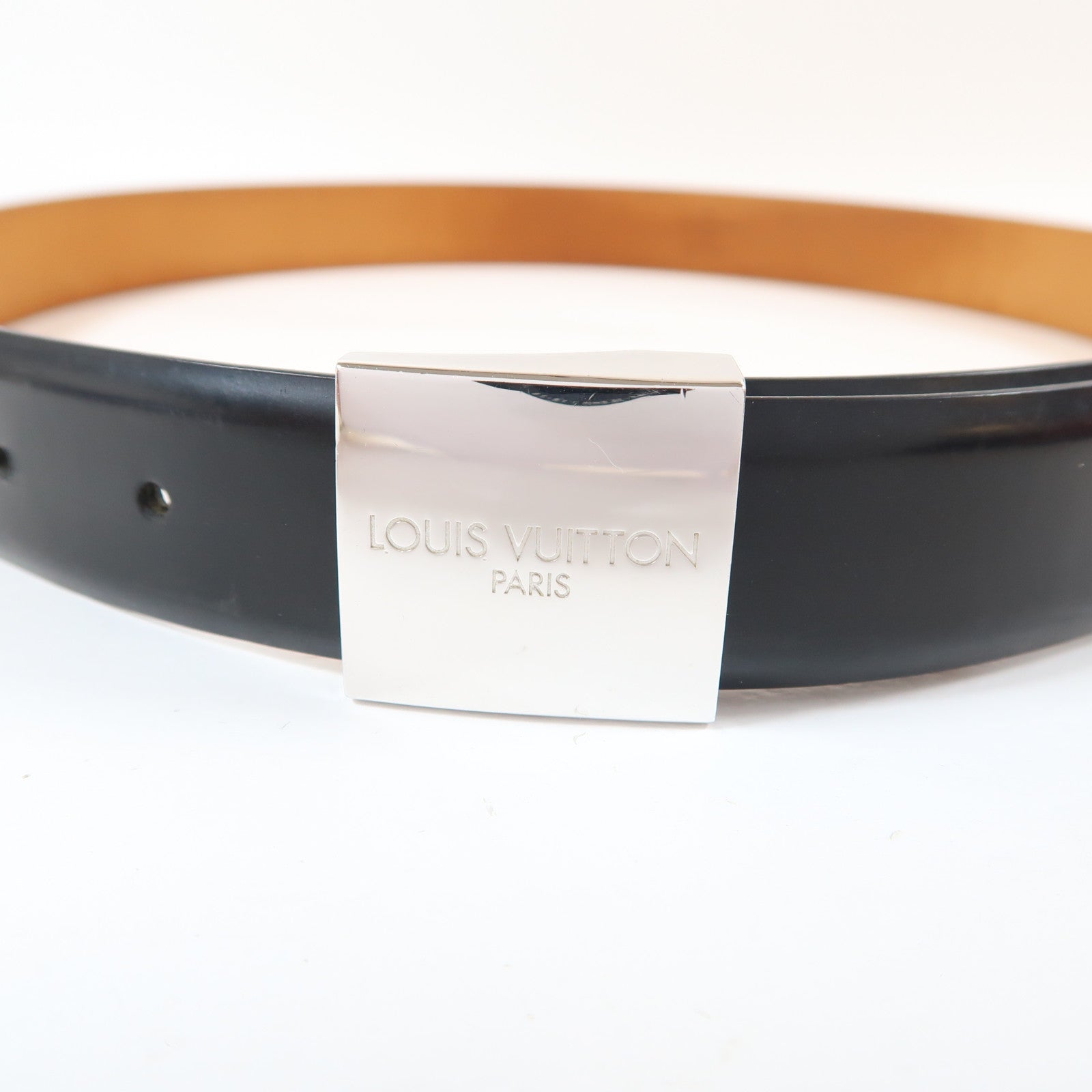 LOUIS VUITTON 牛皮皮革Belt 85cm銀扣皮帶黑色/啡色