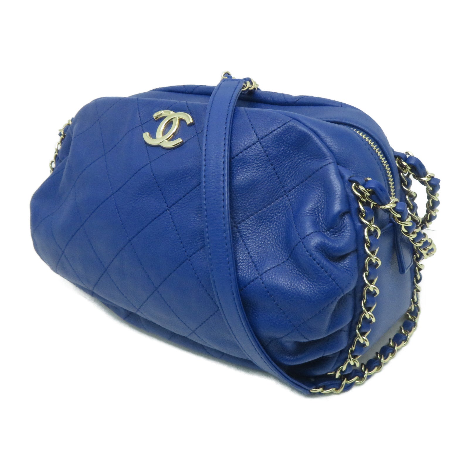 CHANEL **【激減優惠】菱格牛皮皮革Chain Shoulder金扣鏈帶肩背袋藍色
