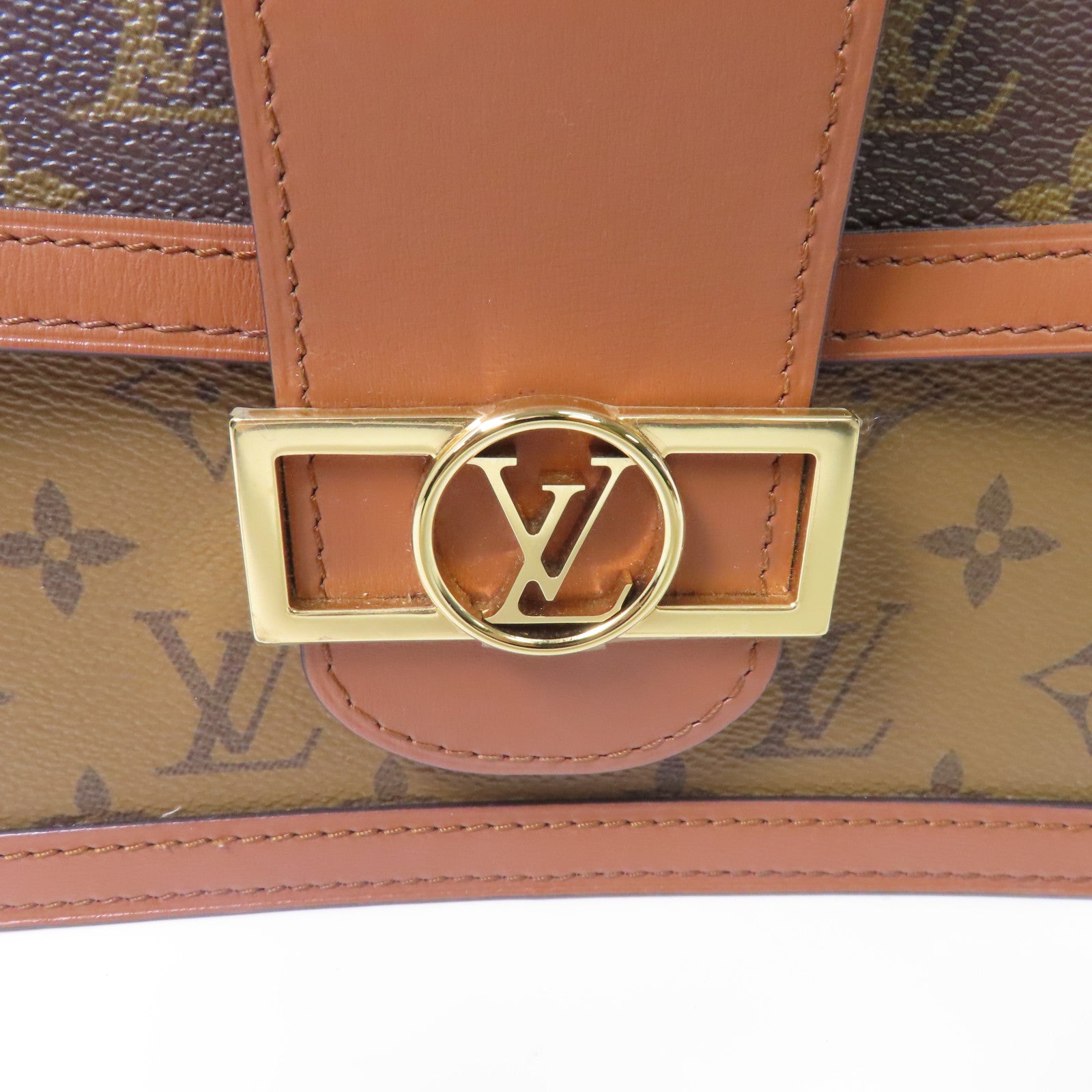 LOUIS VUITTON Monogram Dauphine MM金扣鏈帶手挽肩背兩用袋啡色