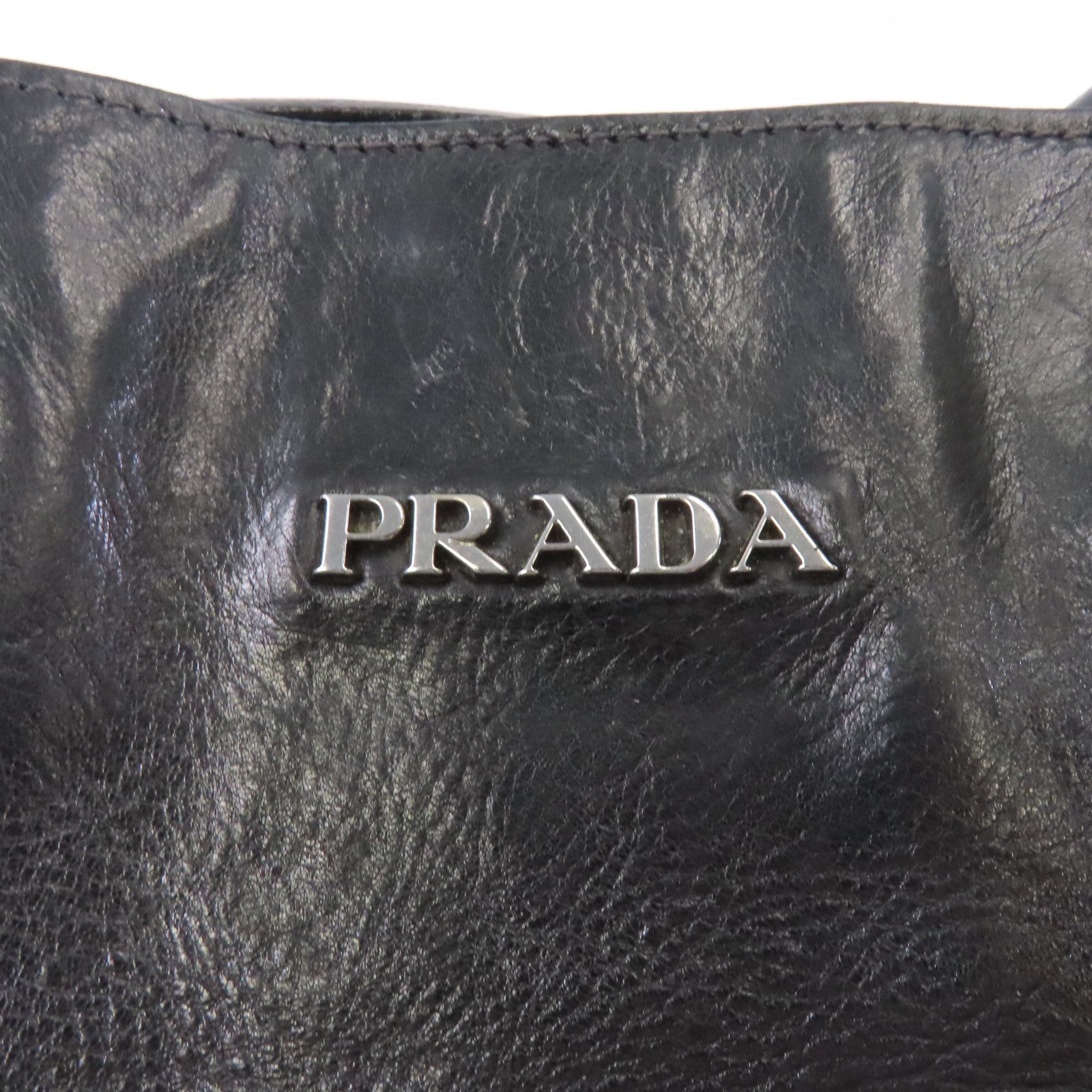 PRADA 牛皮皮革Tote Bag銀扣手挽袋黑色