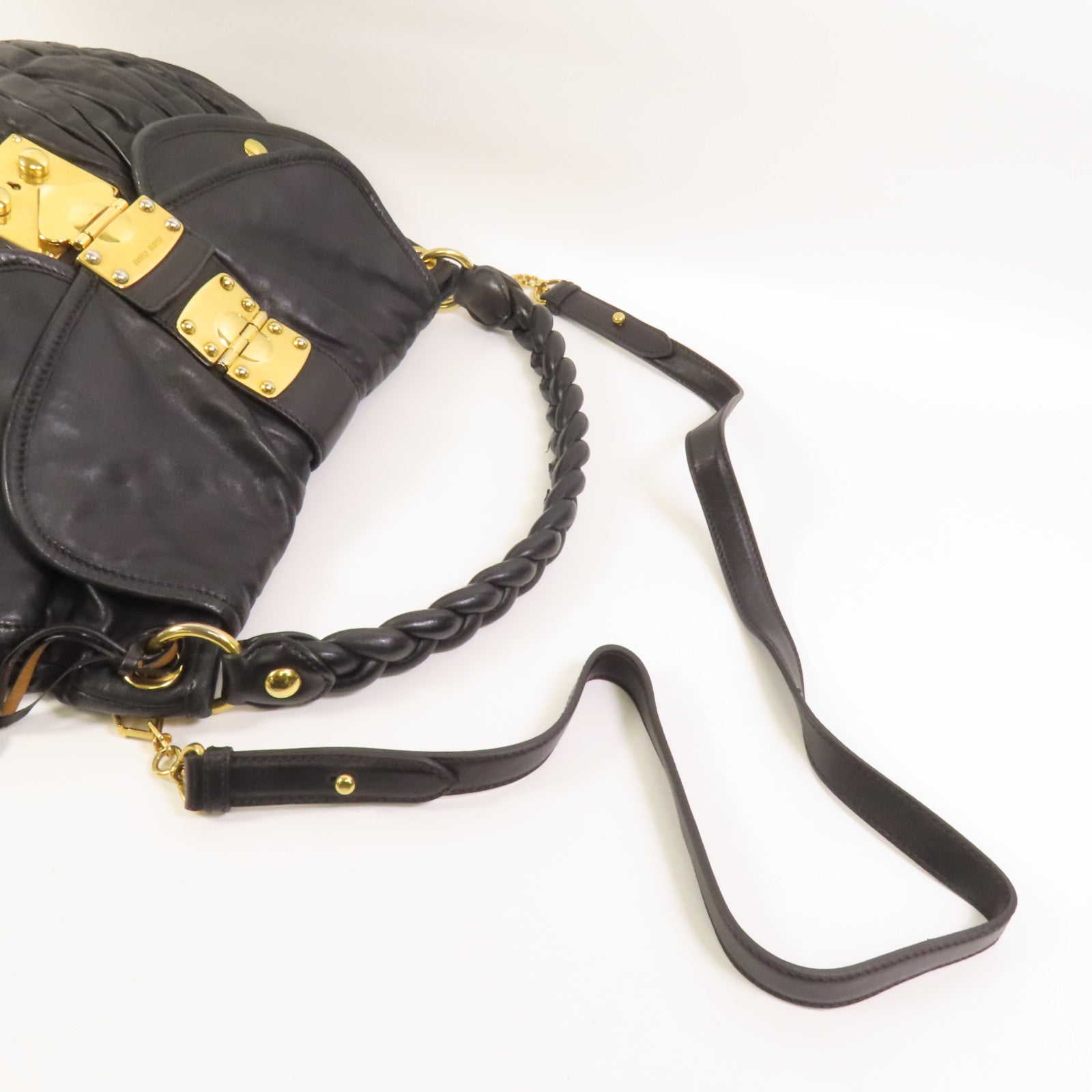 Miu Miu 羊皮皮革2 Way Shoulder金扣手挽肩背兩用袋