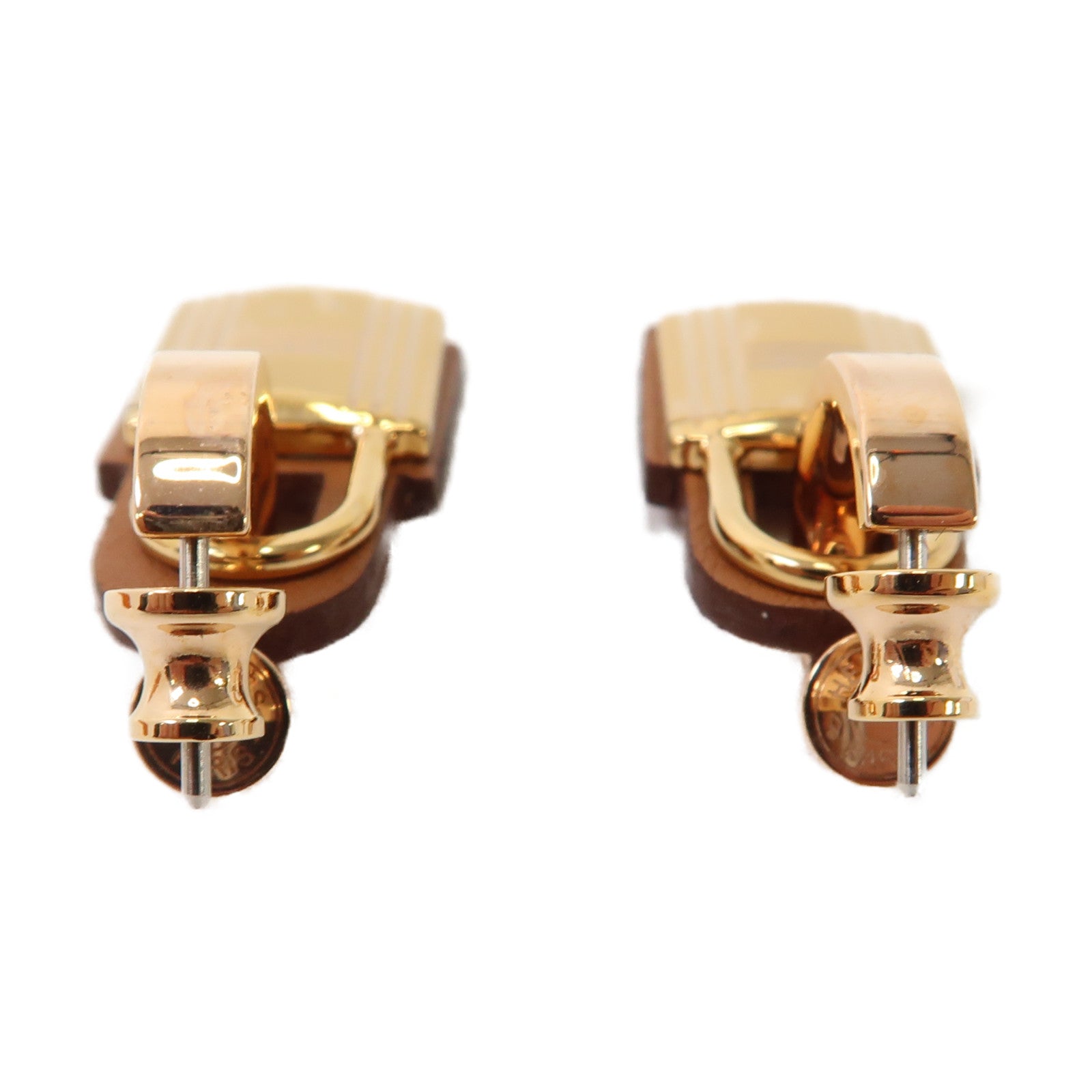 HERMES 皮革/金屬O'Kelly Earrings耳環金色/啡色
