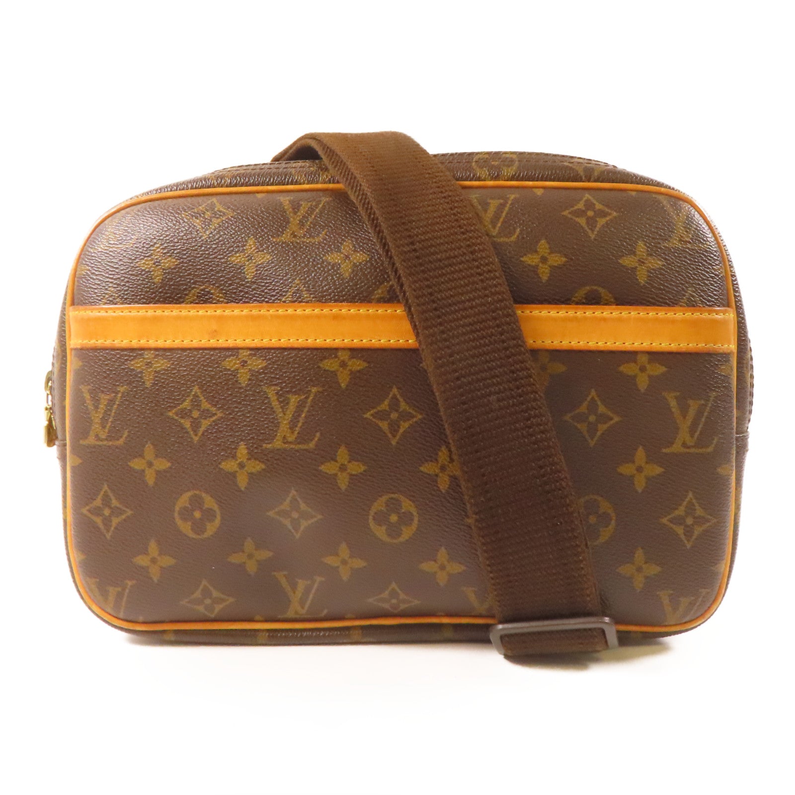 LOUIS VUITTON Monogram Reporter PM金扣肩背袋啡色