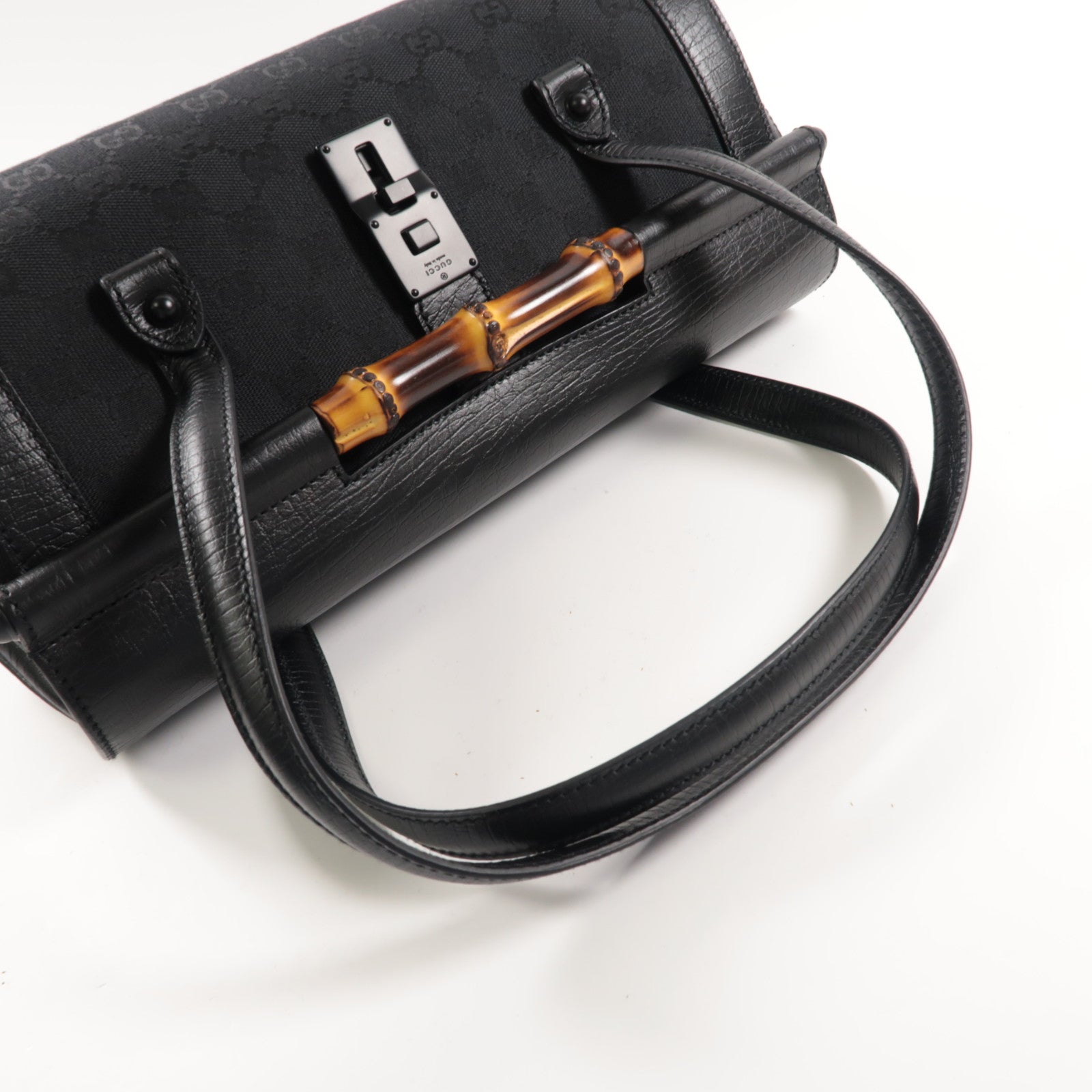 GUCCI 帆布Bamboo Bullet黑扣肩背袋黑色