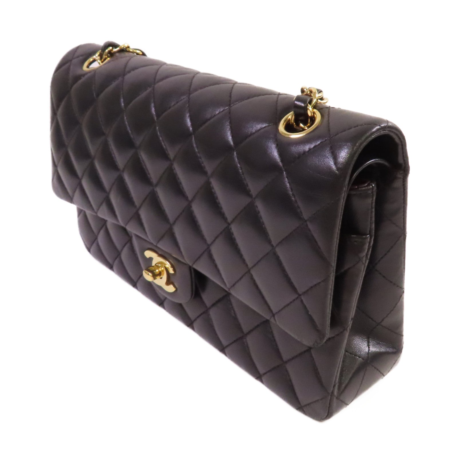 CHANEL 菱格羊皮皮革Classic 25 Chain Shoulder Bag金扣鏈帶肩背袋黑色