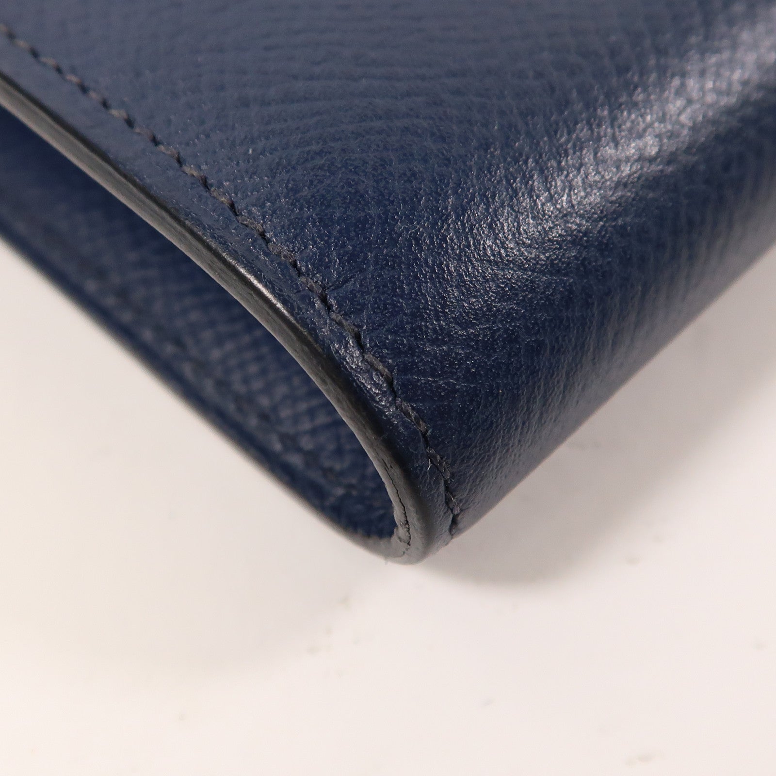 HERMES Epsom皮革Constance Compact Wallet金扣錢包Bleu Saphir