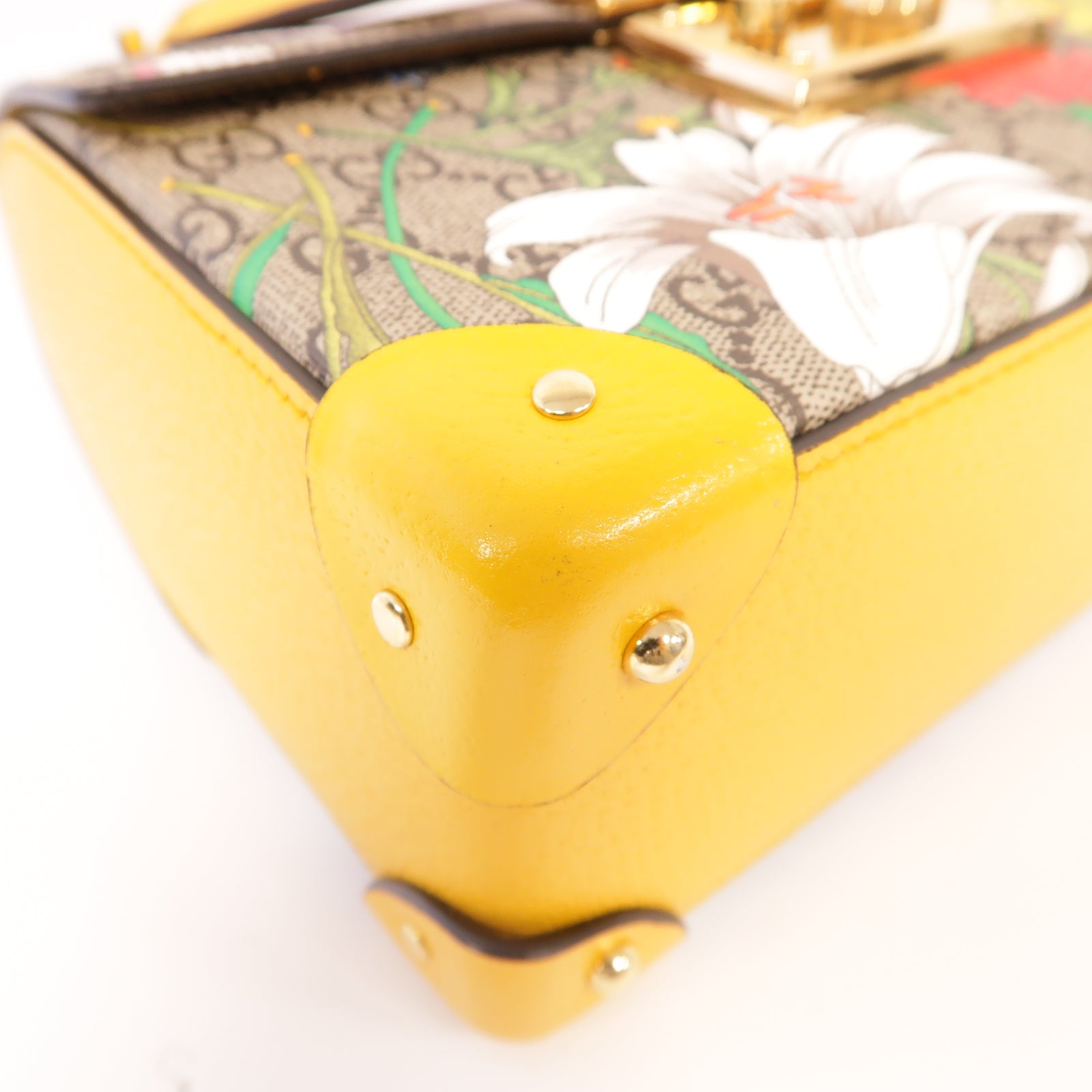 GUCCI 【激減優惠】塗層帆布Padlock GG Flower金扣手挽肩背兩用袋黃色/棕色