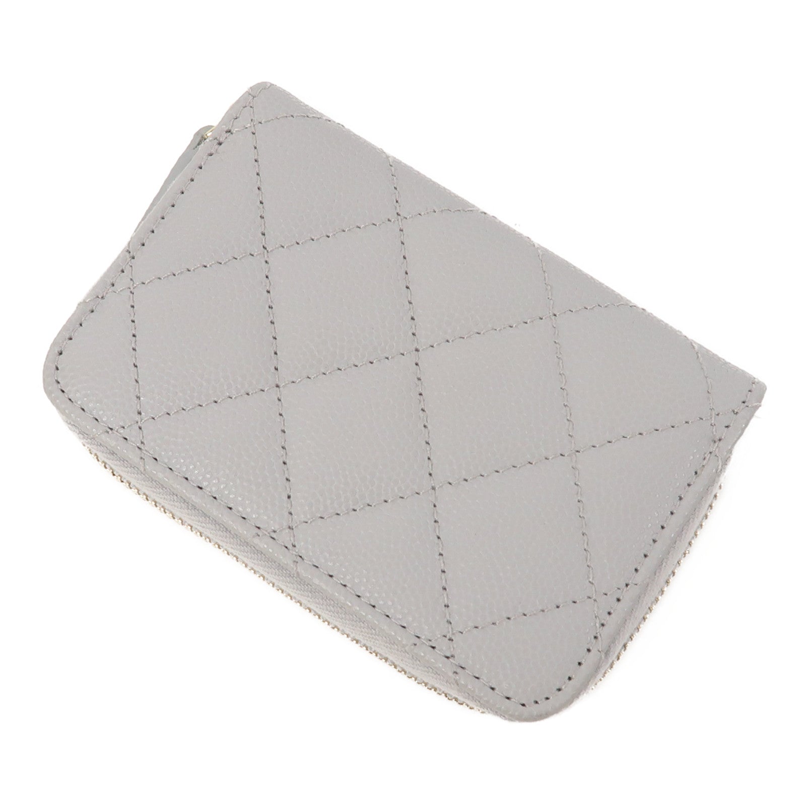 CHANEL 菱格牛皮皮革Zippped Coin Purse金扣卡片套灰色
