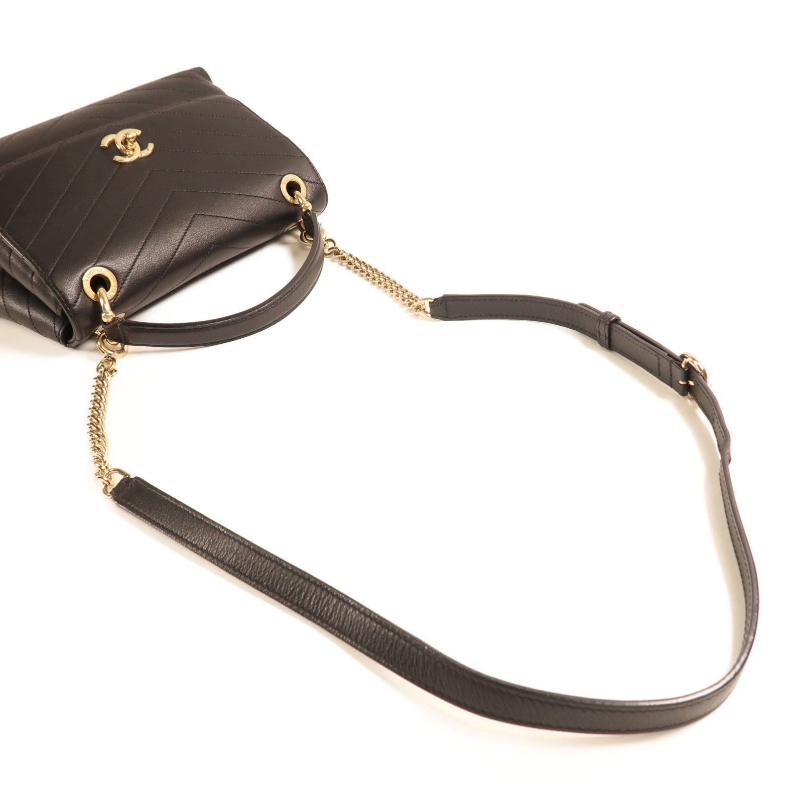 CHANEL 【激減優惠】皮革2 Way Shoulder金扣手挽肩背兩用袋