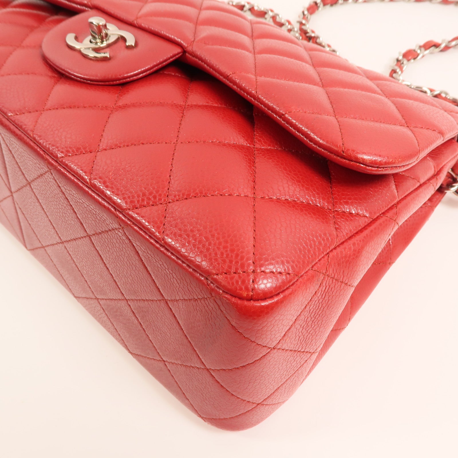CHANEL 牛皮皮革Large Classic銀扣鏈帶肩背袋