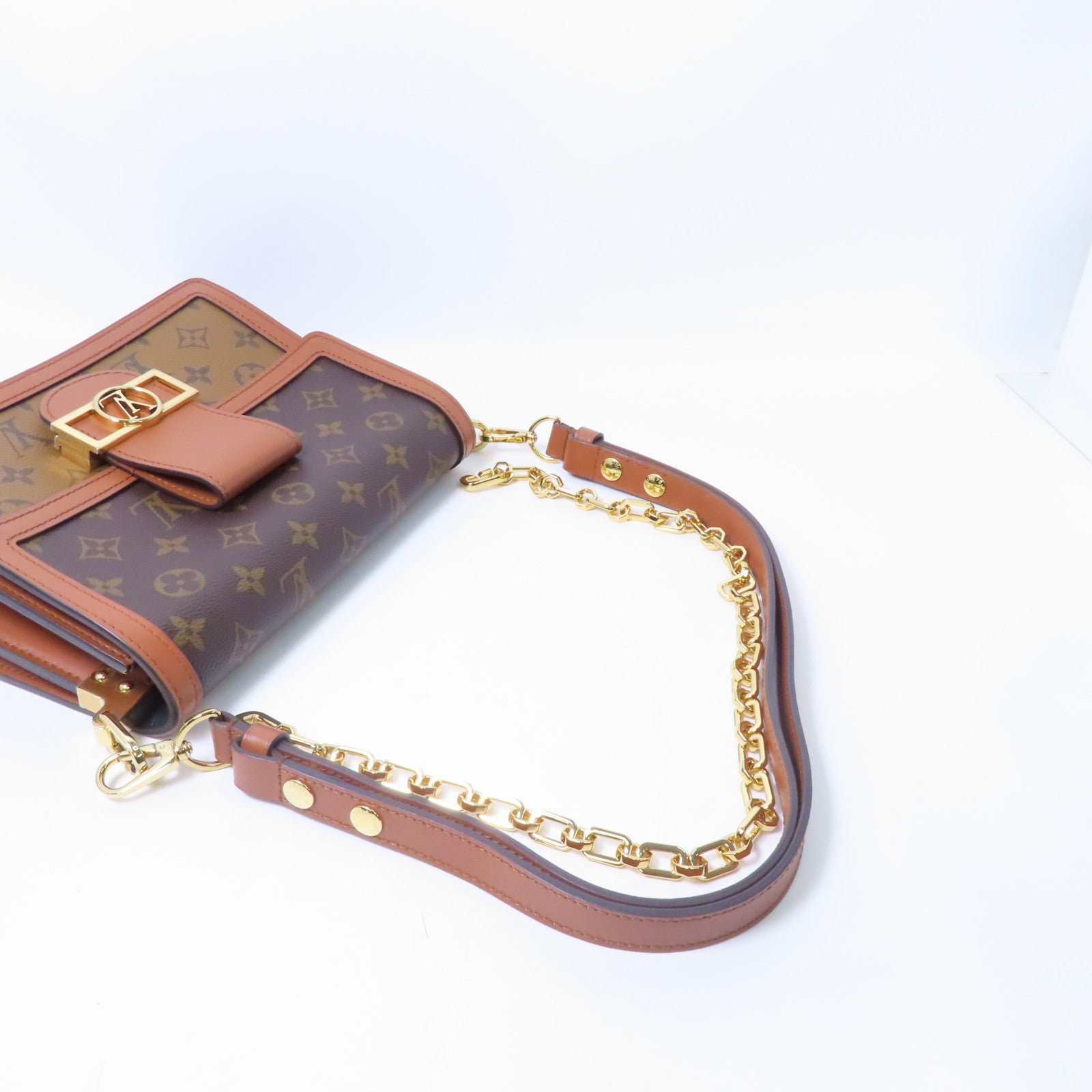 LOUIS VUITTON Monogram Dauphine MM金扣鏈帶手挽肩背兩用袋啡色