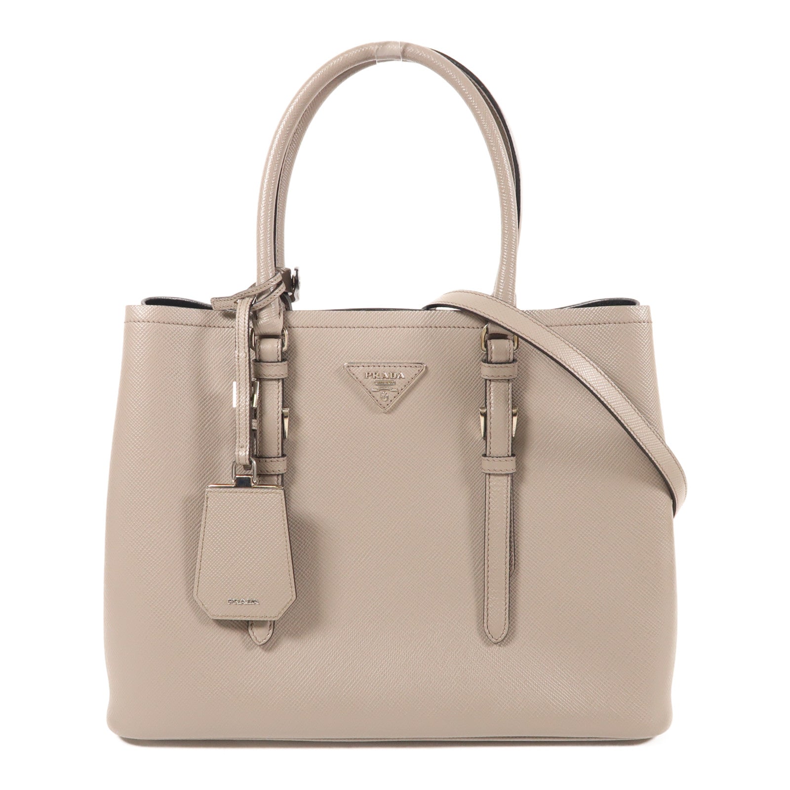 PRADA 牛皮皮革Shoulder Tote銀扣手挽肩背兩用袋