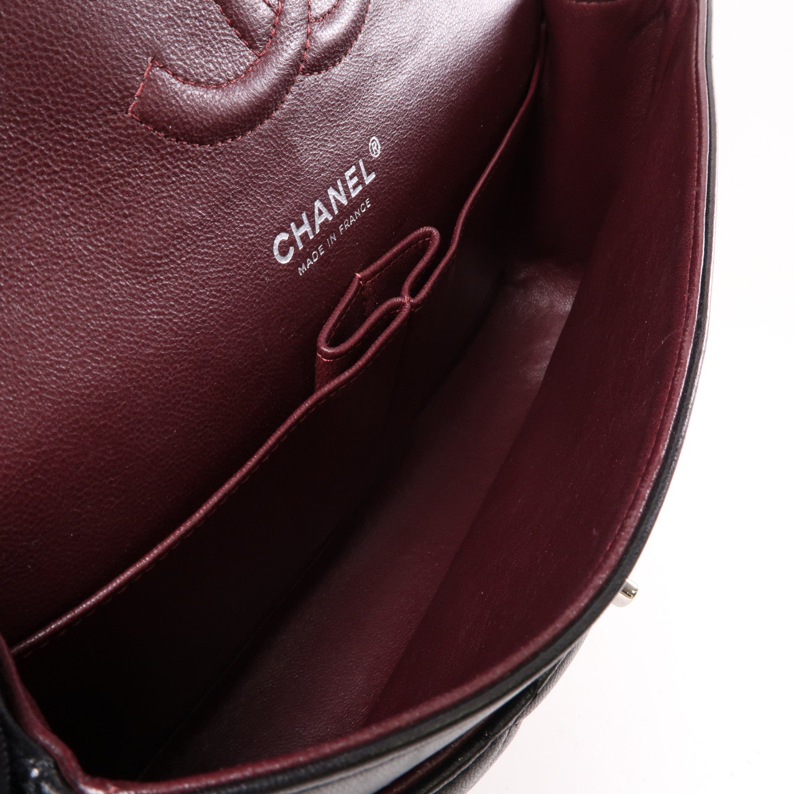 CHANEL 羊皮皮革Classic 25銀扣鏈帶肩背袋黑色