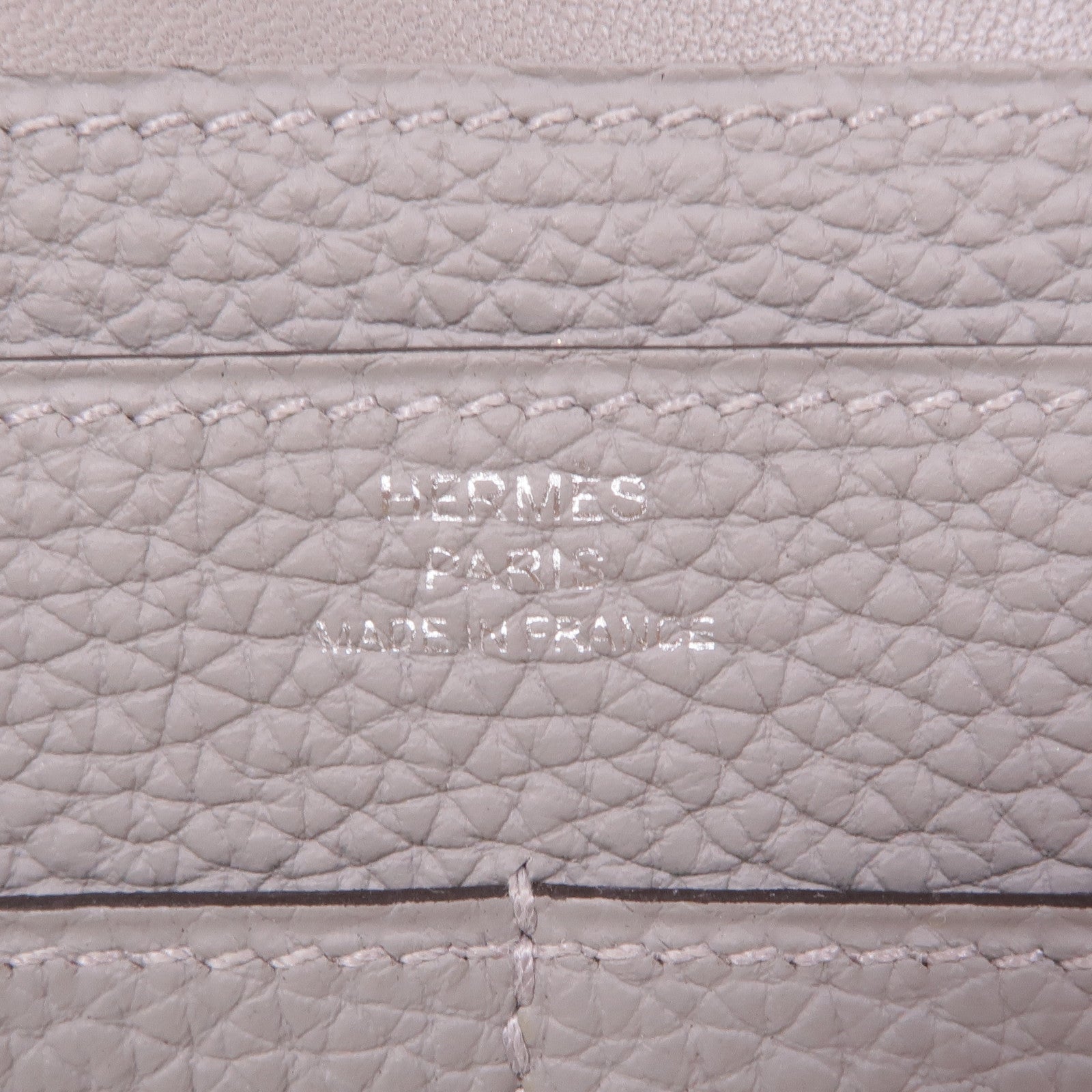 HERMES Clemence皮革Dogon GM銀扣長錢包Gris Mouette