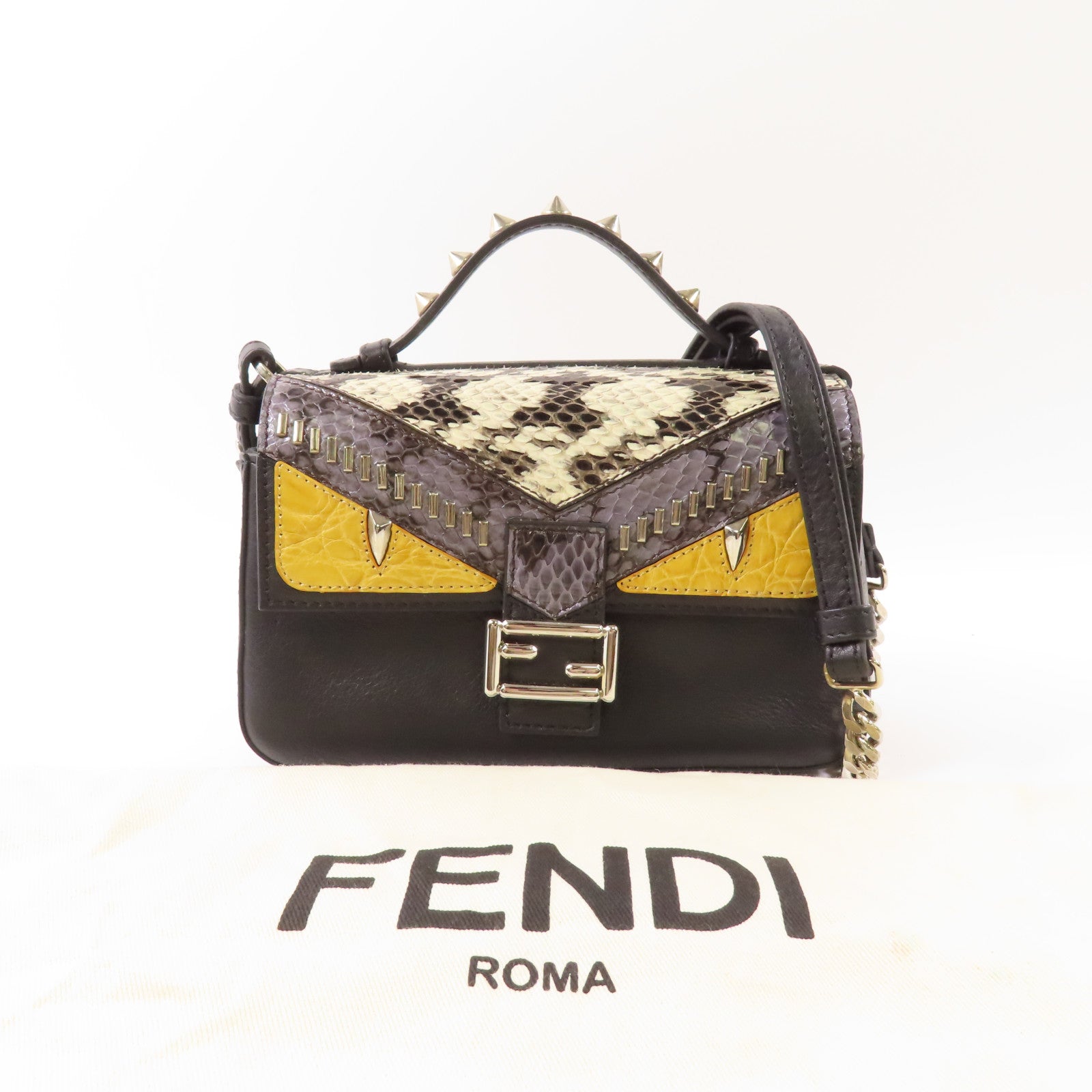 FENDI 【激減優惠】蛇皮皮革/牛皮皮革Double Baguette Micro銀扣手挽肩背兩用袋