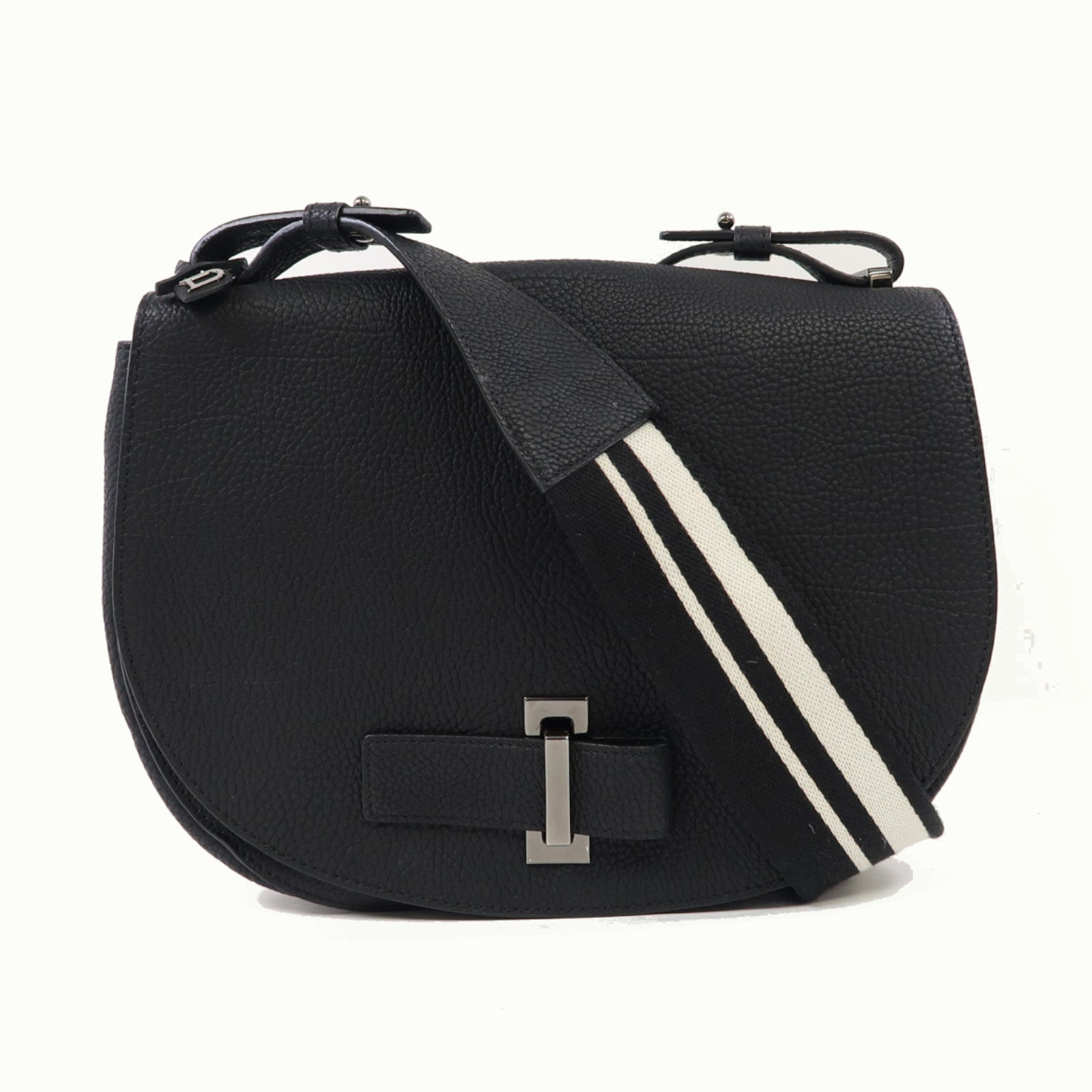 Delvaux 牛皮皮革Le Mutin MM銀扣肩背袋黑色