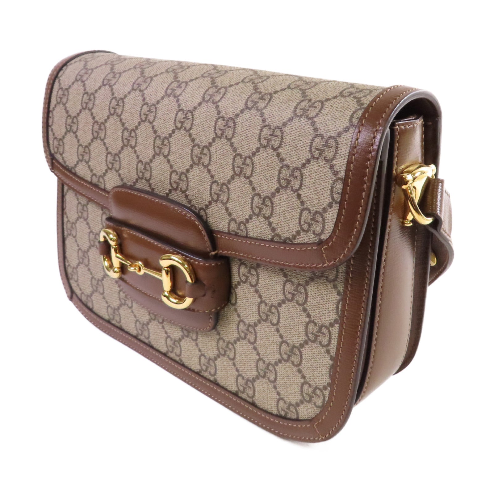 GUCCI 塗層帆布Horsebit 1955 Shoulder Bag金扣肩背袋啡色