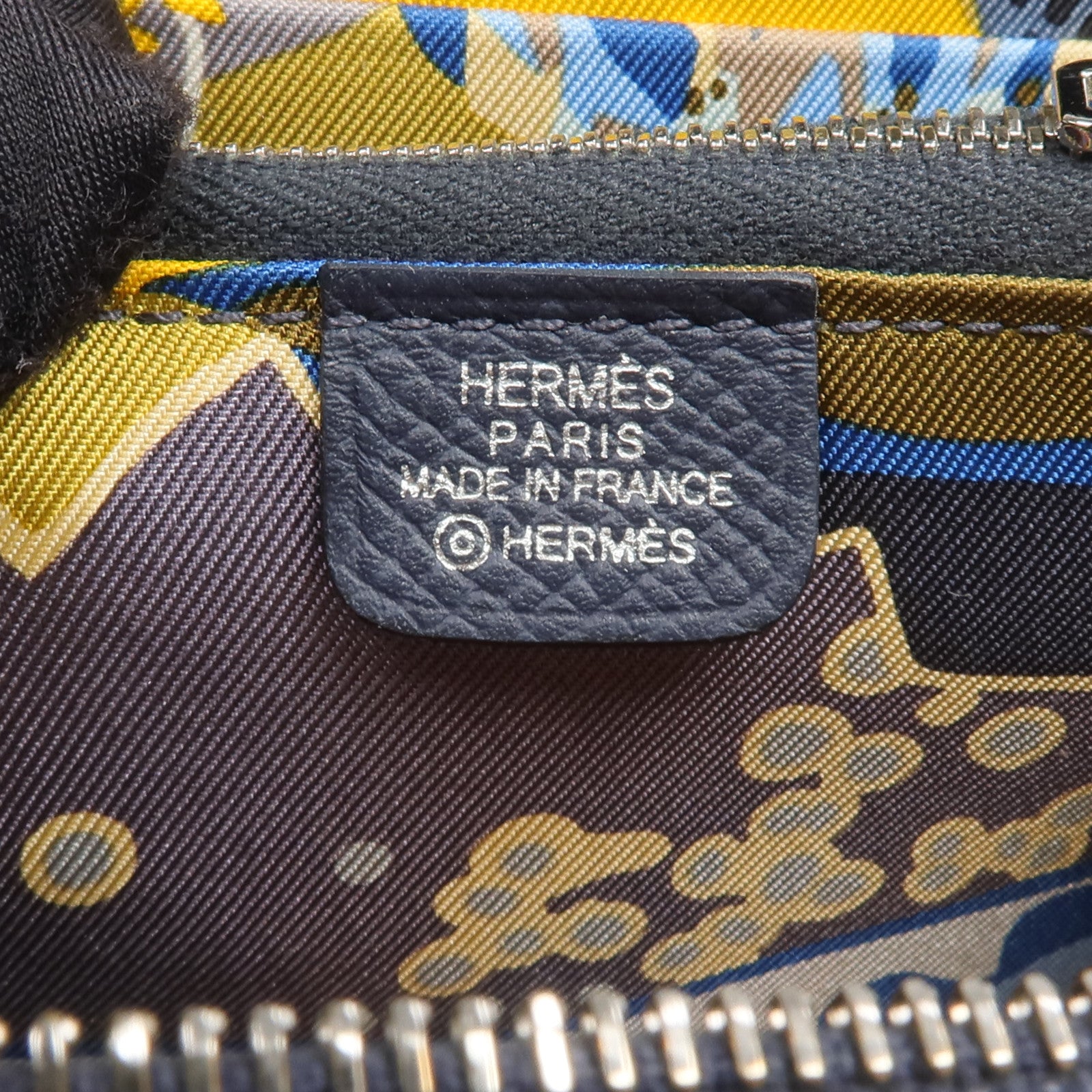 HERMES Epsom皮革/絲質Silk'In Compact Wallet錢包Bleu Indigo