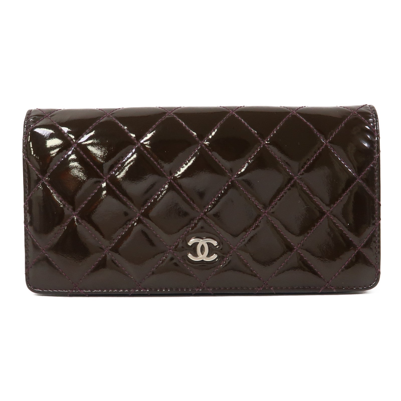 CHANEL 【激減優惠】菱格漆皮皮革Long Wallet銀扣長錢包紫色