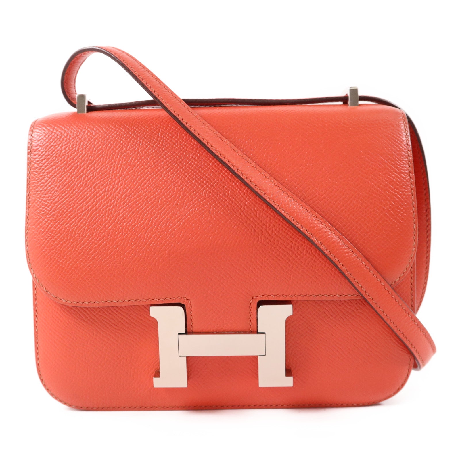 HERMES Epsom皮革Constance Mini銀扣肩背袋Rose Jaipur