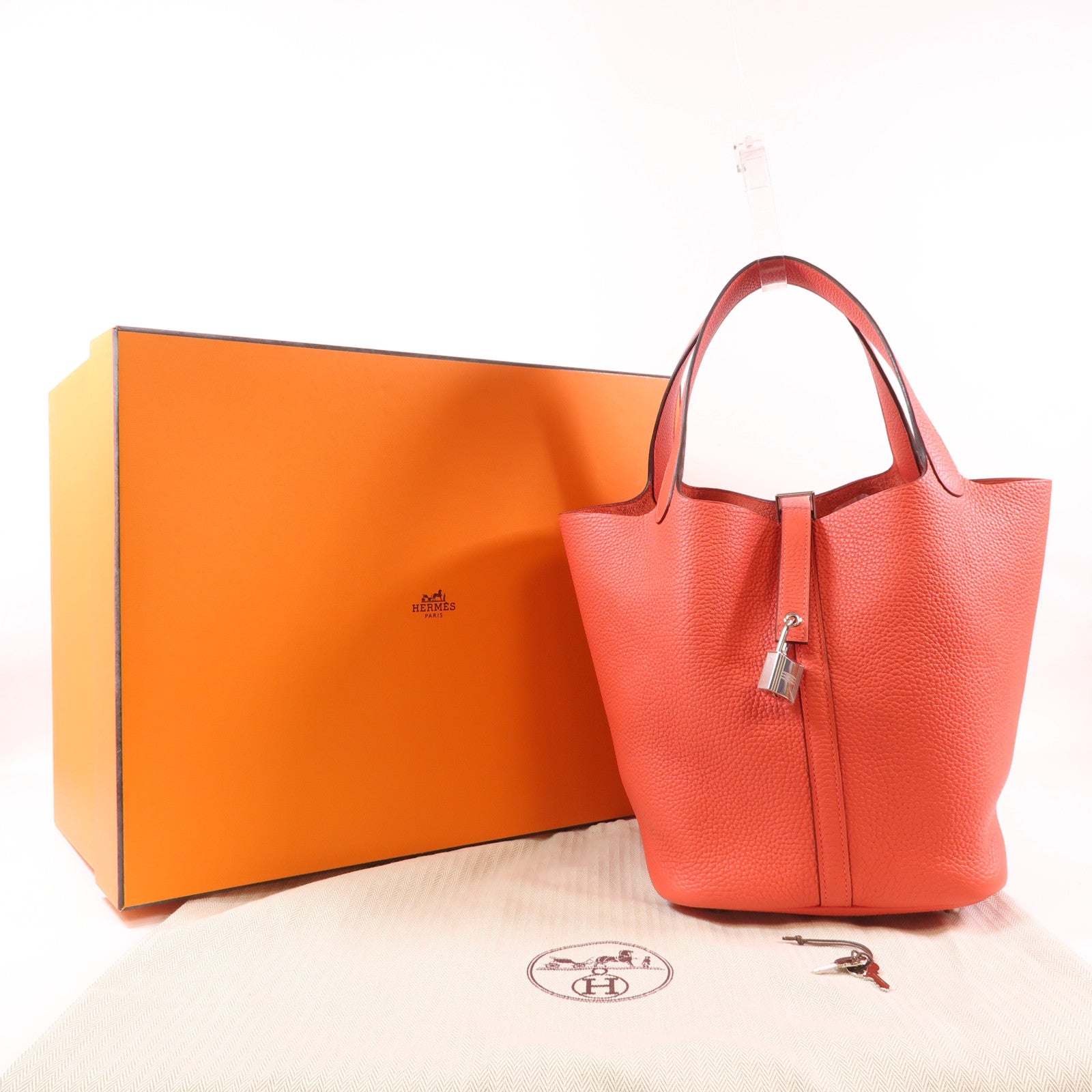 HERMES Clemence皮革Picotin MM銀扣手挽袋Rose Jaipur