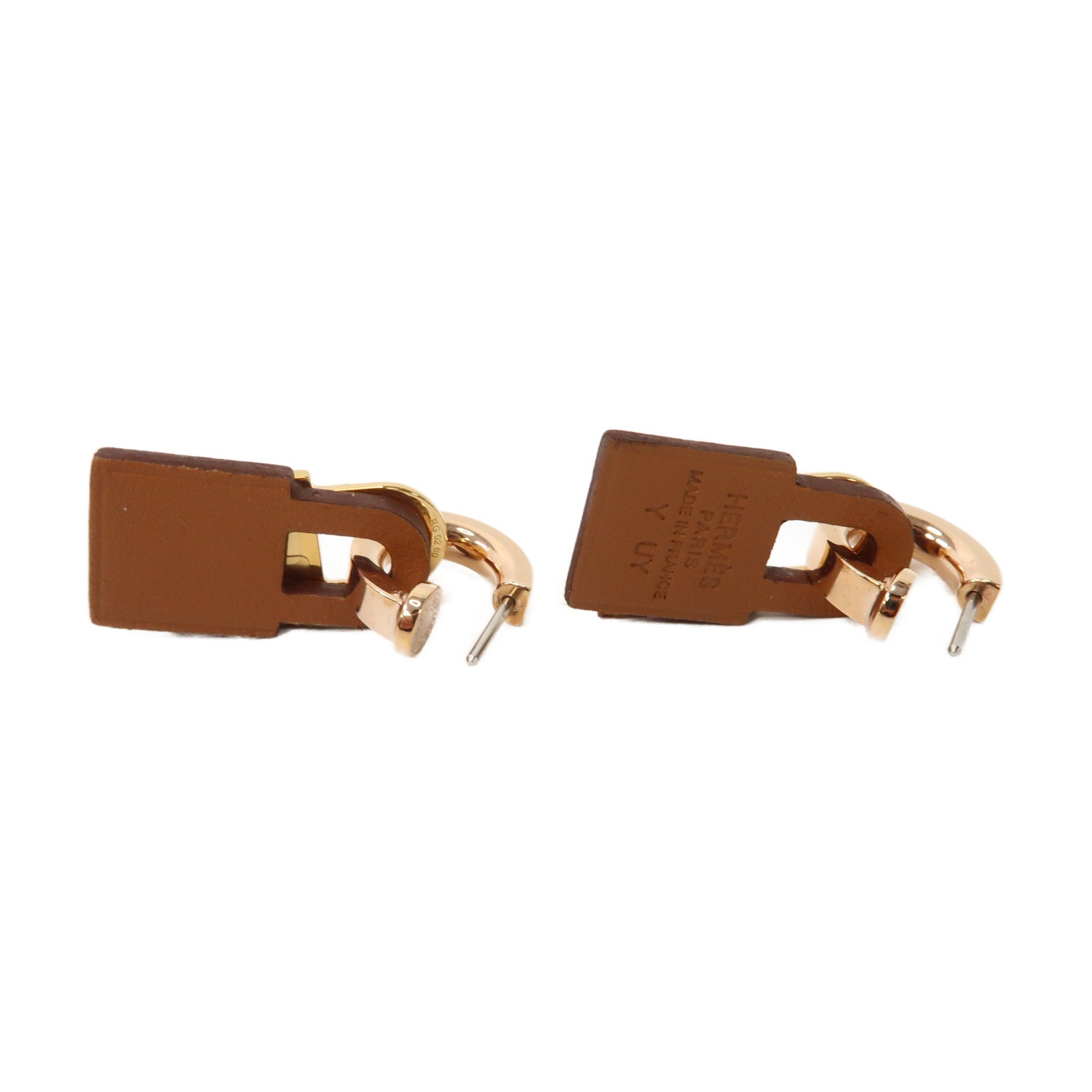 HERMES 皮革/金屬O'Kelly Earrings耳環金色/啡色