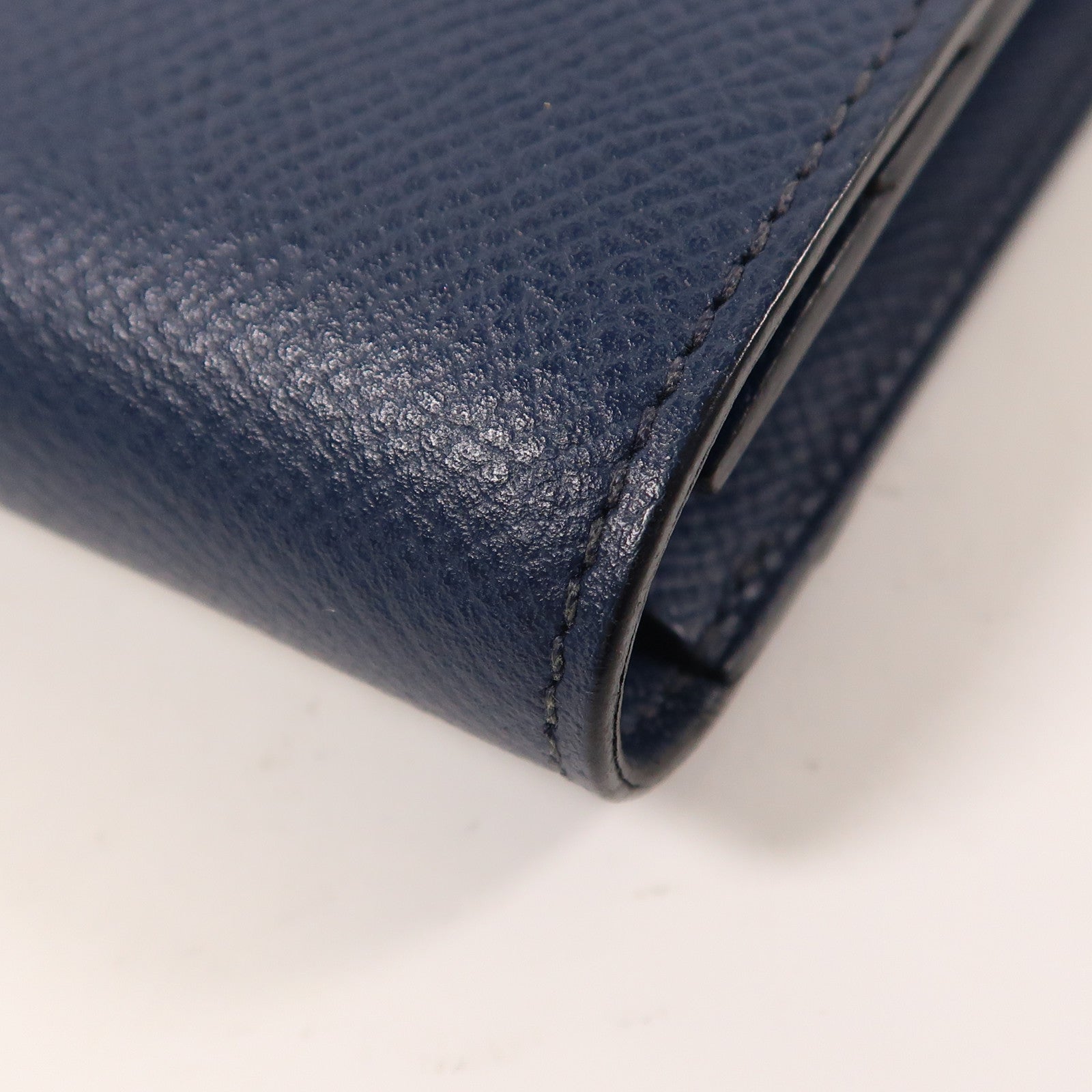 HERMES Epsom皮革Constance Compact Wallet金扣錢包Bleu Saphir