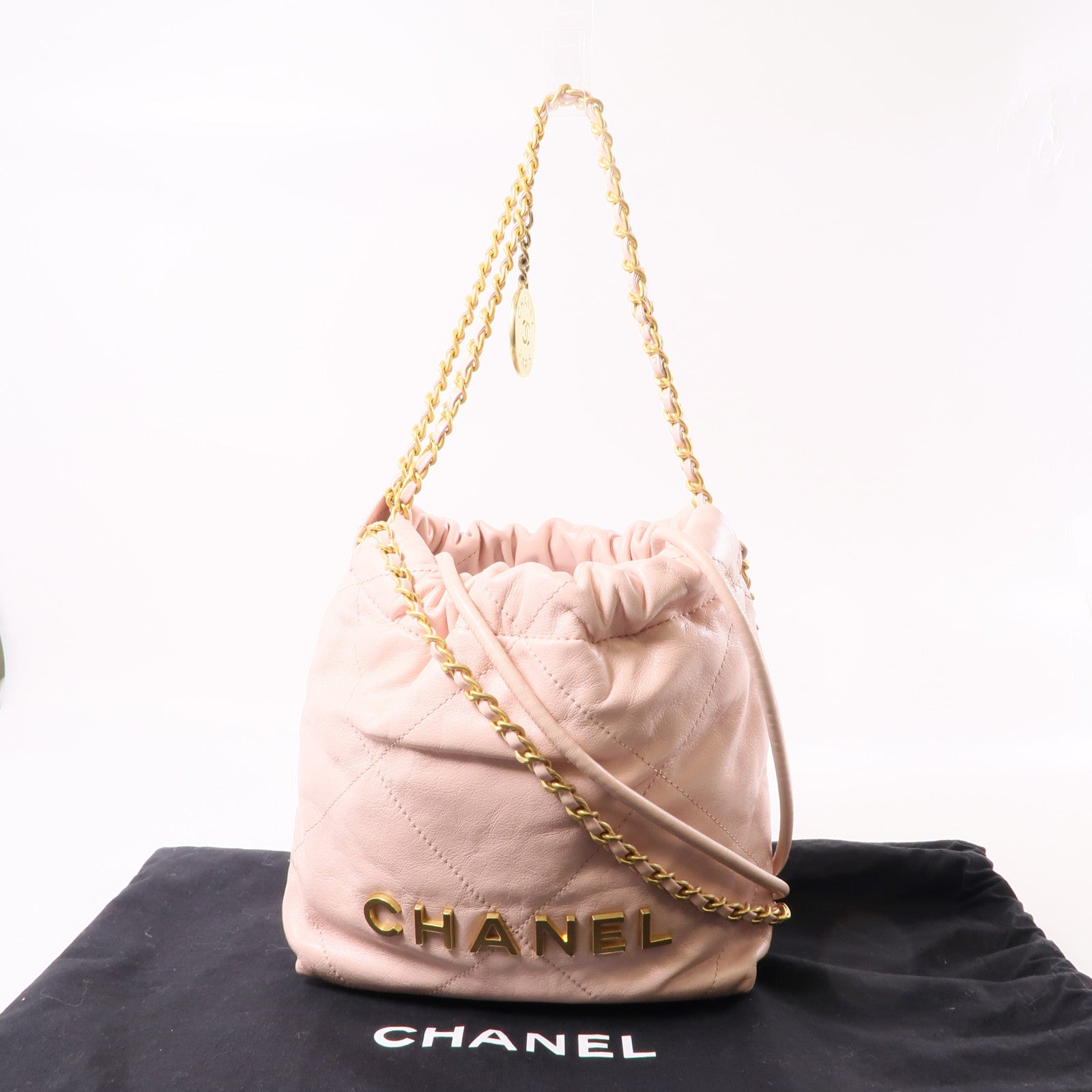 CHANEL【激減優惠】 牛皮皮革Mini 22金扣手挽肩背兩用袋粉紅色