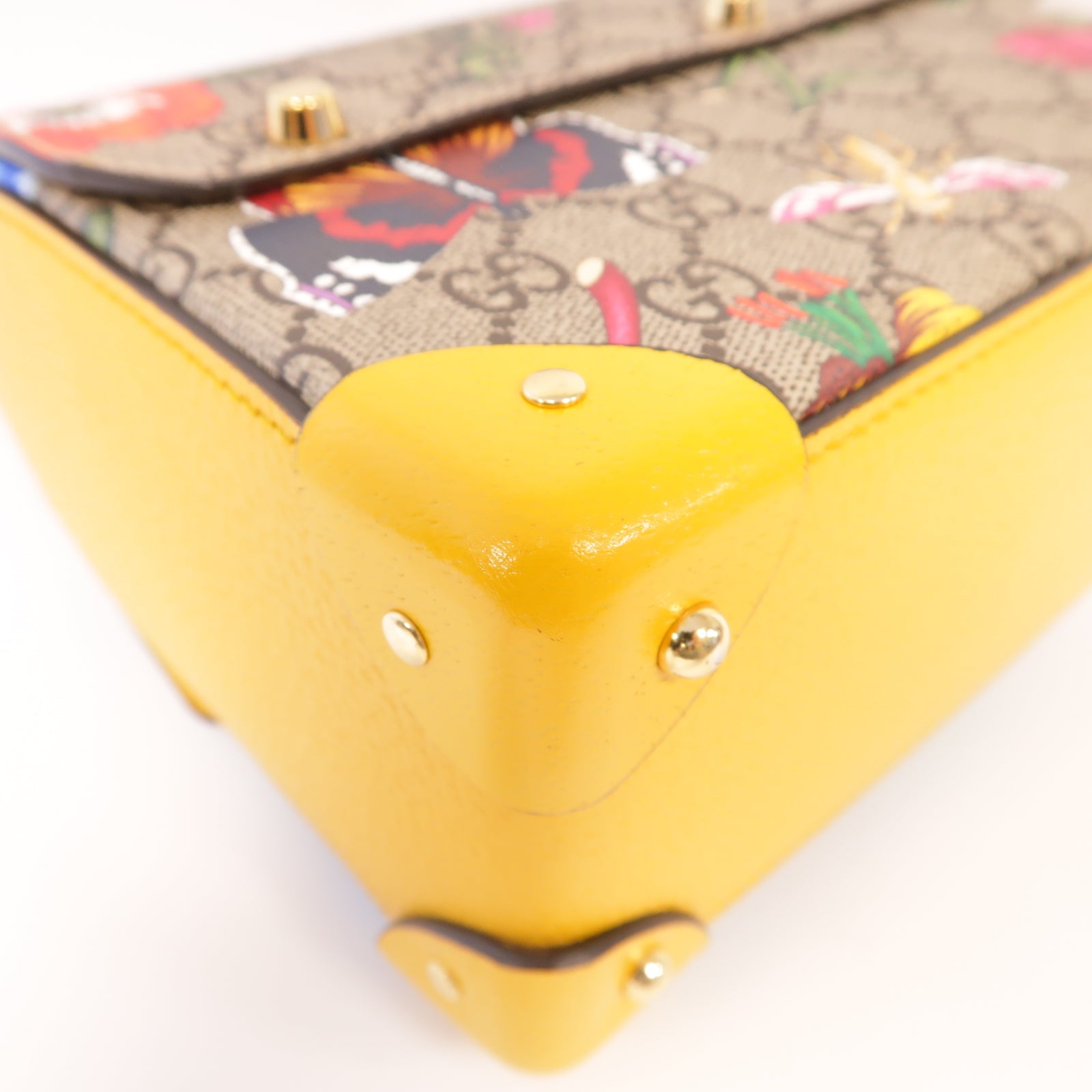 GUCCI 【激減優惠】塗層帆布Padlock GG Flower金扣手挽肩背兩用袋黃色/棕色