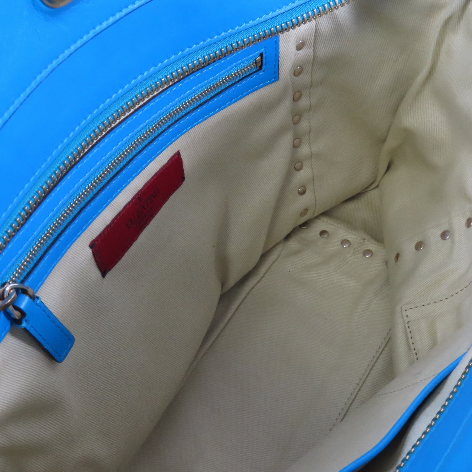 Valentino 【激減優惠】牛皮皮革Shoulder Bag金扣手挽肩背兩用袋藍色