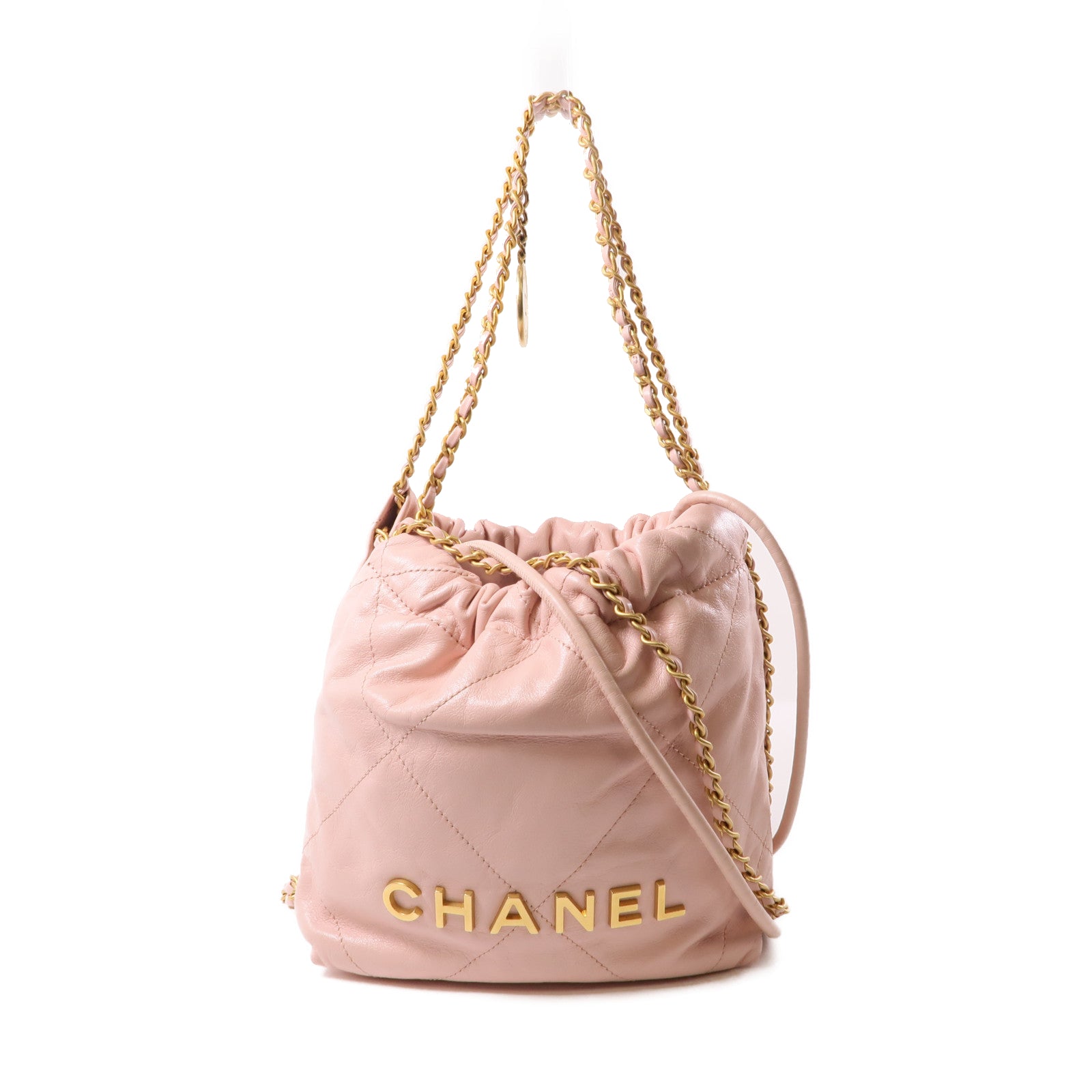 CHANEL【激減優惠】 牛皮皮革Mini 22金扣手挽肩背兩用袋粉紅色