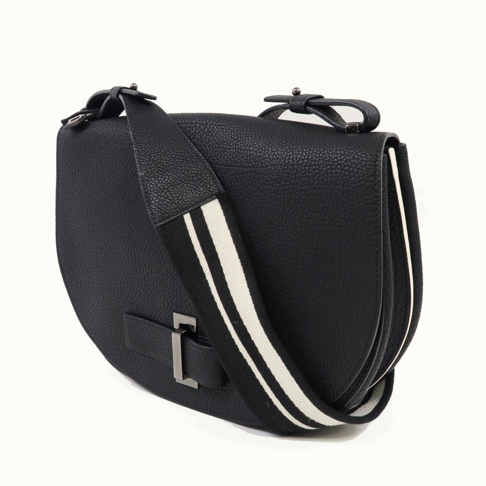 Delvaux 牛皮皮革Le Mutin MM銀扣肩背袋黑色