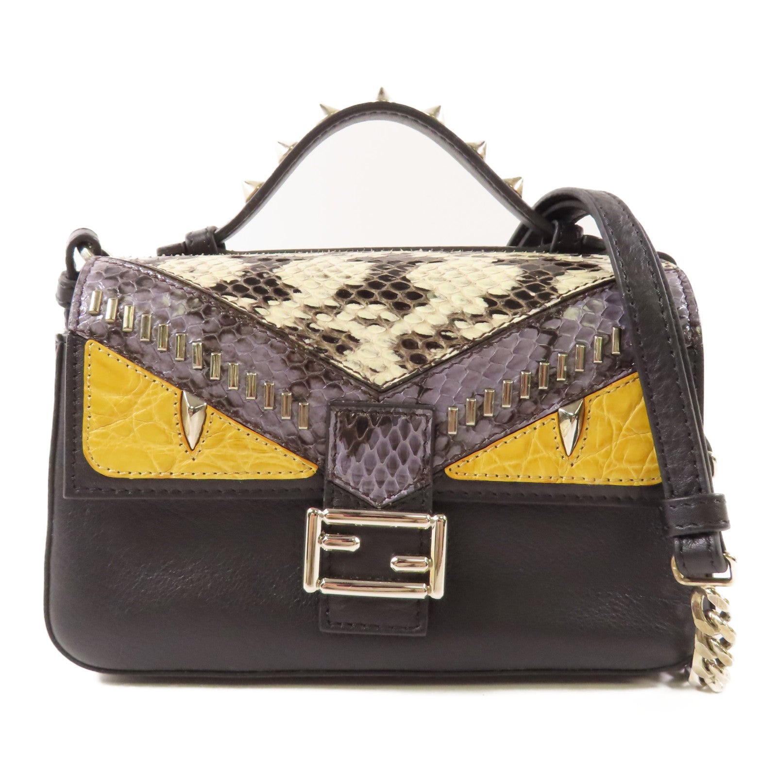 FENDI 蛇皮皮革/牛皮皮革Double Baguette Micro銀扣手挽肩背兩用袋