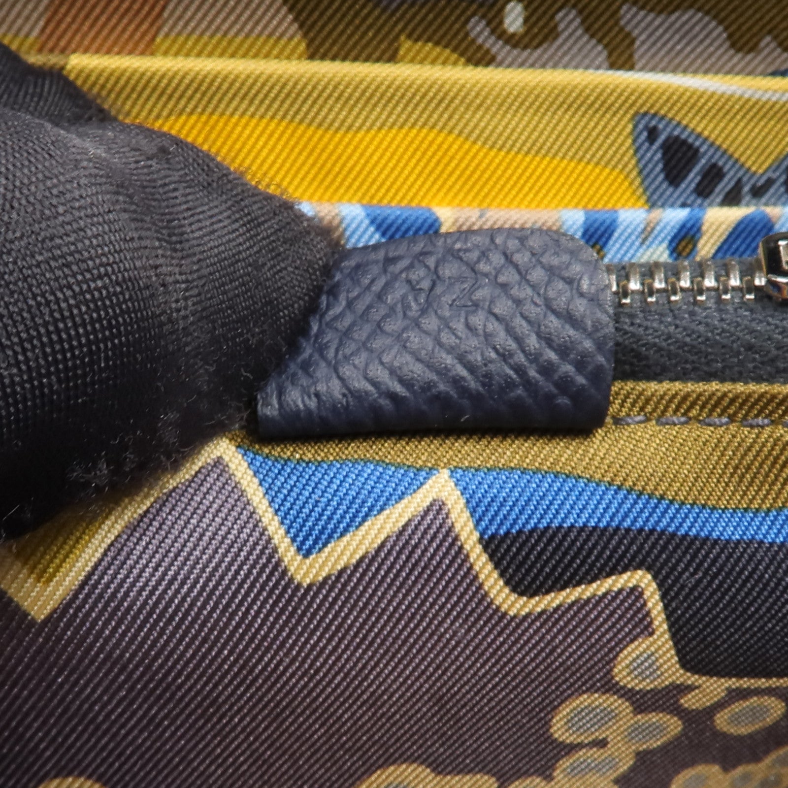 HERMES Epsom皮革/絲質Silk'In Compact Wallet錢包Bleu Indigo