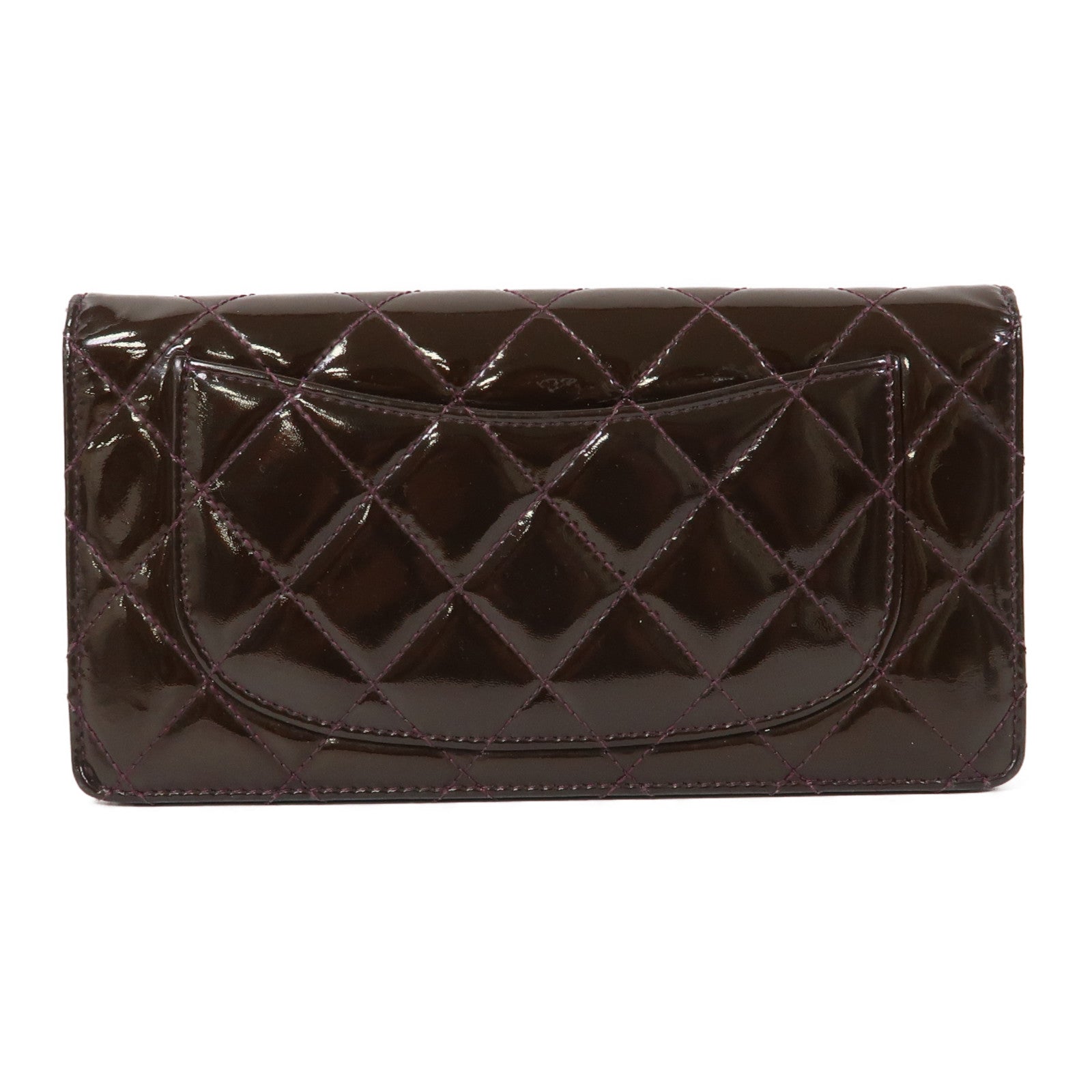 CHANEL 【激減優惠】菱格漆皮皮革Long Wallet銀扣長錢包紫色