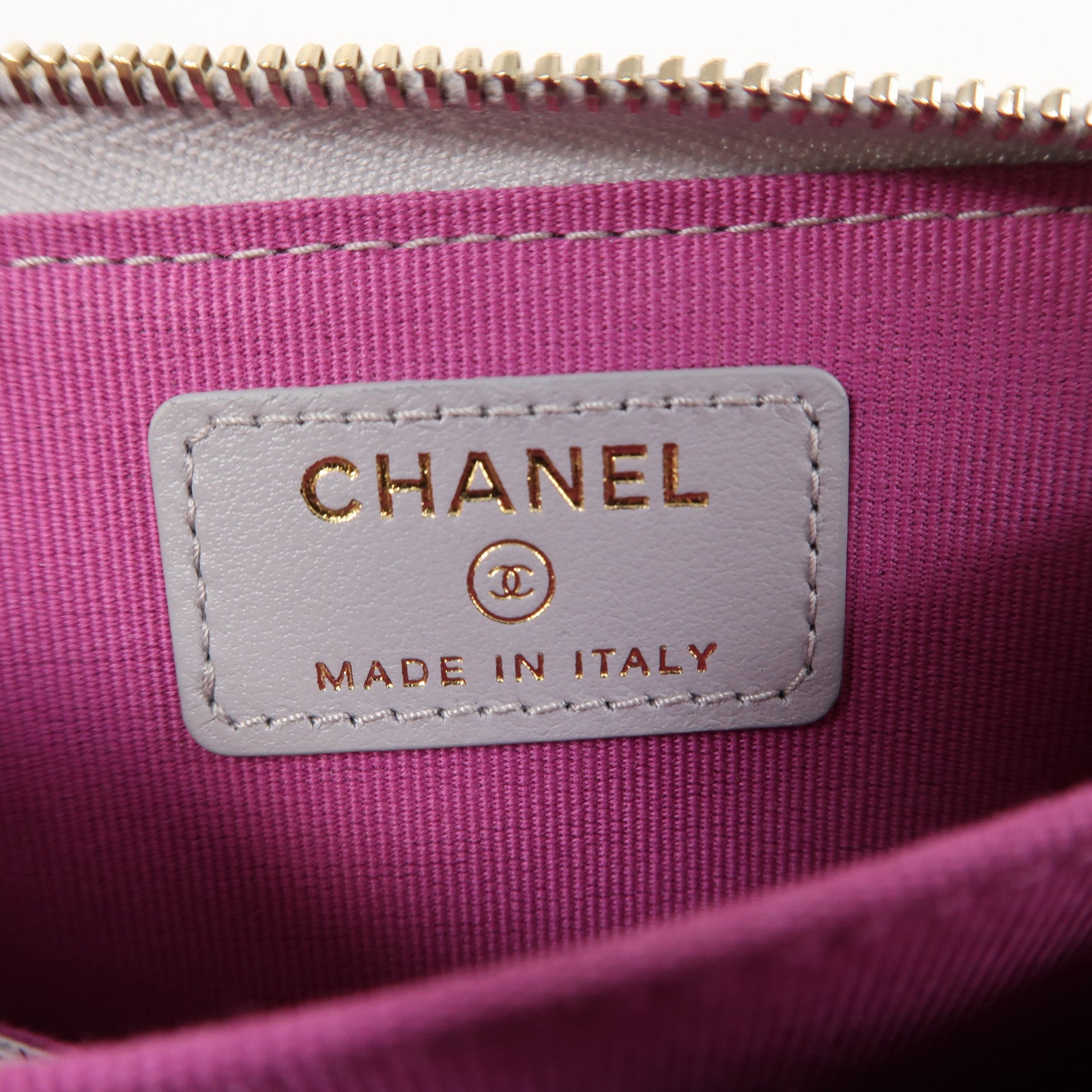 CHANEL 菱格牛皮皮革Zippped Coin Purse金扣卡片套灰色